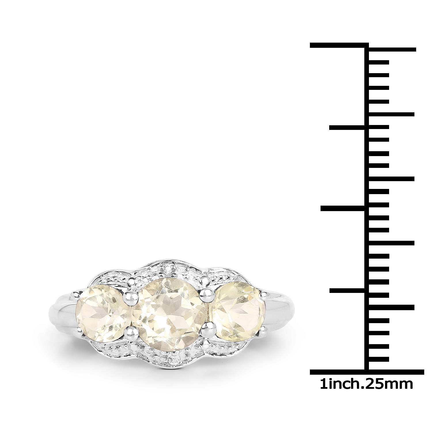 1.71 Carat Genuine Lemon Quartz and White Topaz .925 Sterling Silver Ring