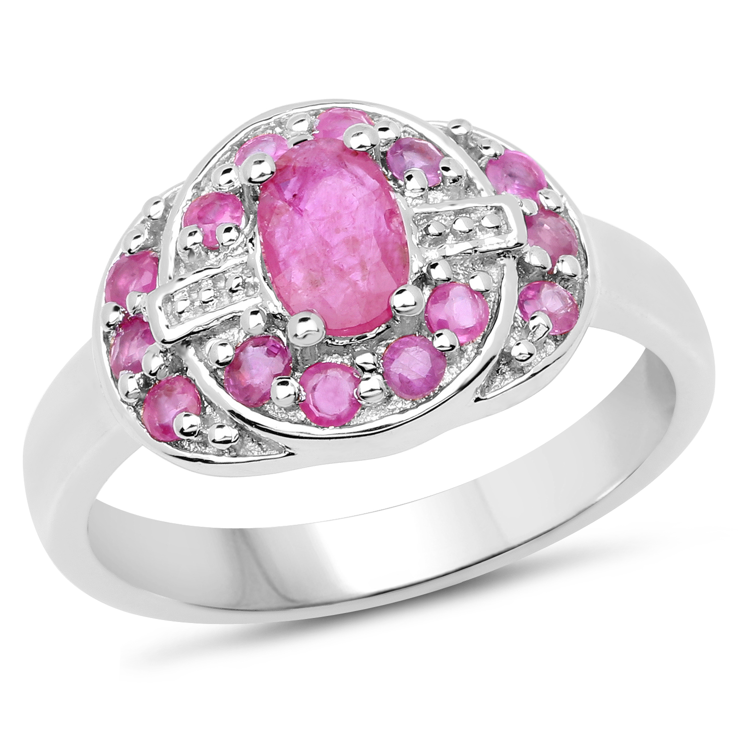 14K White Gold Plated 1.11 Carat Genuine Ruby .925 Sterling Silver Ring