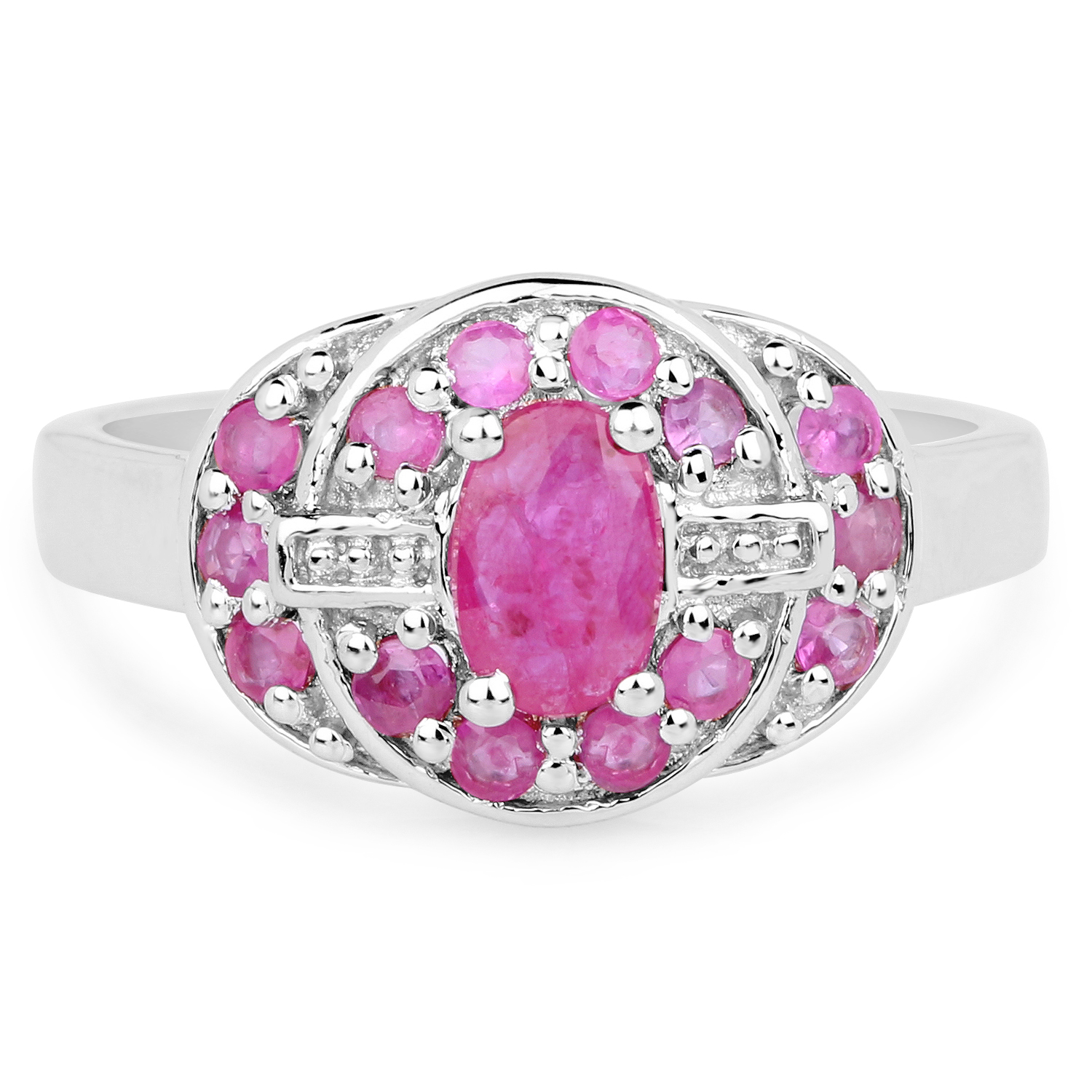 14K White Gold Plated 1.11 Carat Genuine Ruby .925 Sterling Silver Ring