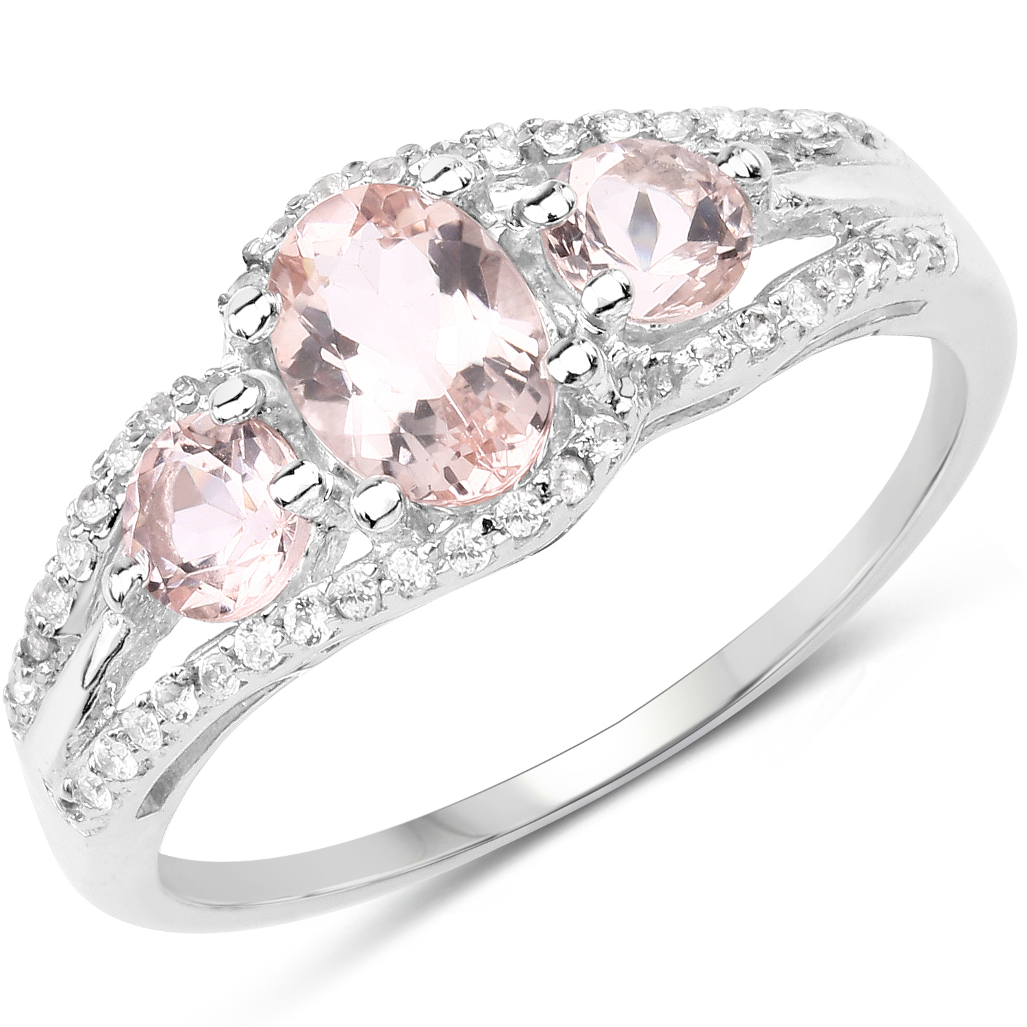1.40 Carat Genuine Morganite & White Topaz .925 Sterling Silver Ring