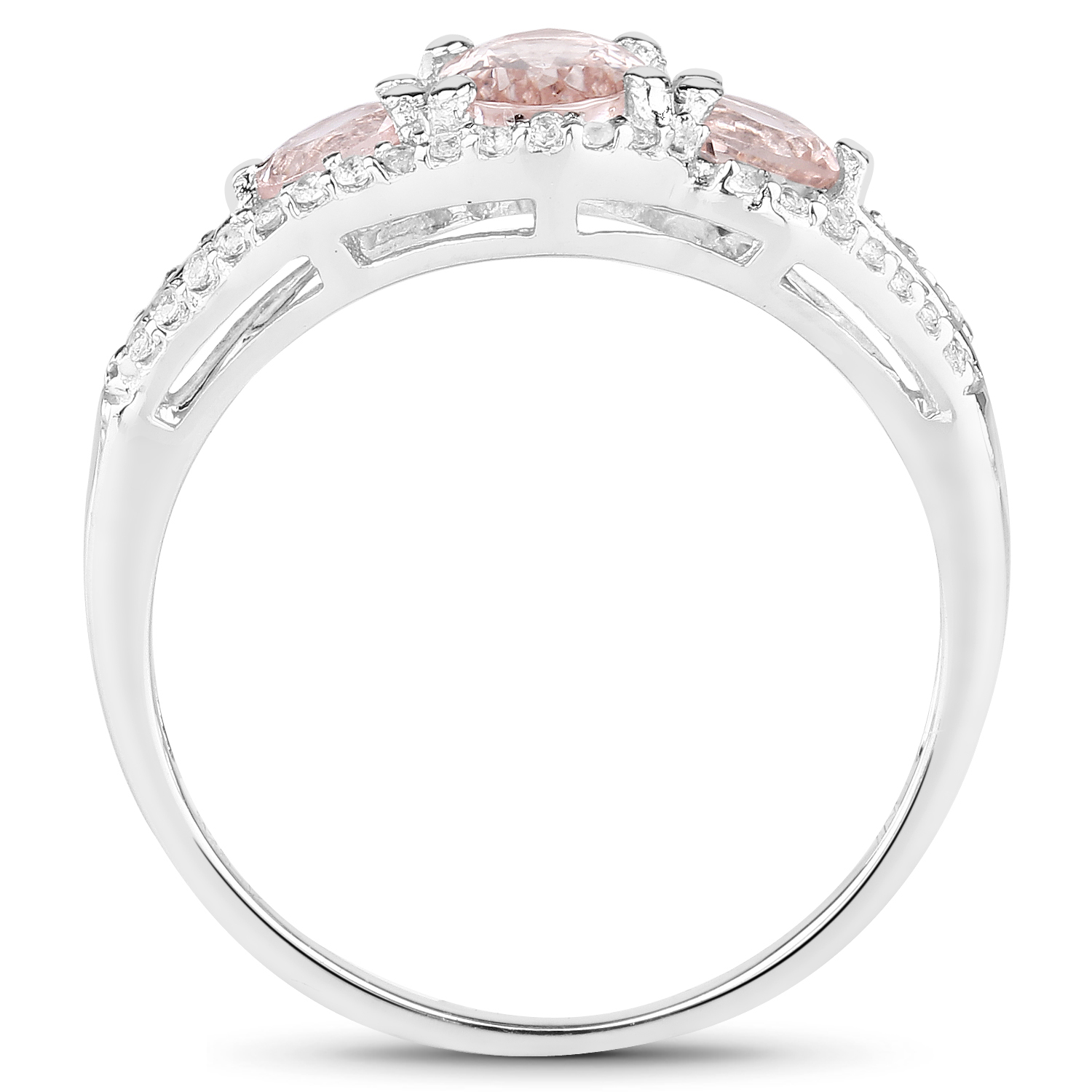 1.40 Carat Genuine Morganite & White Topaz .925 Sterling Silver Ring