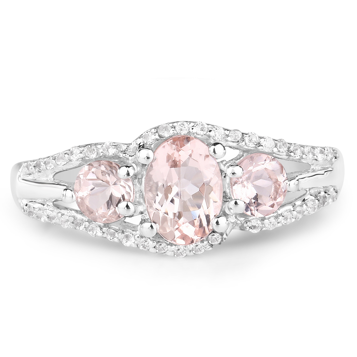 1.40 Carat Genuine Morganite & White Topaz .925 Sterling Silver Ring
