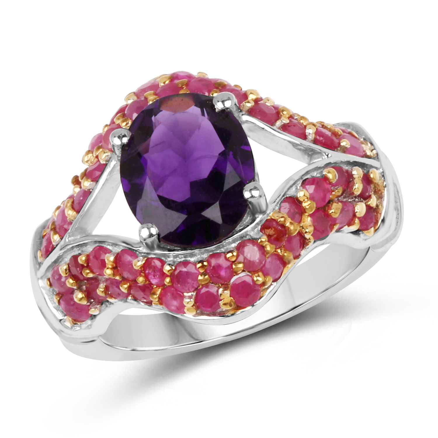 3.53 Carat Genuine Amethyst and Ruby .925 Sterling Silver Ring