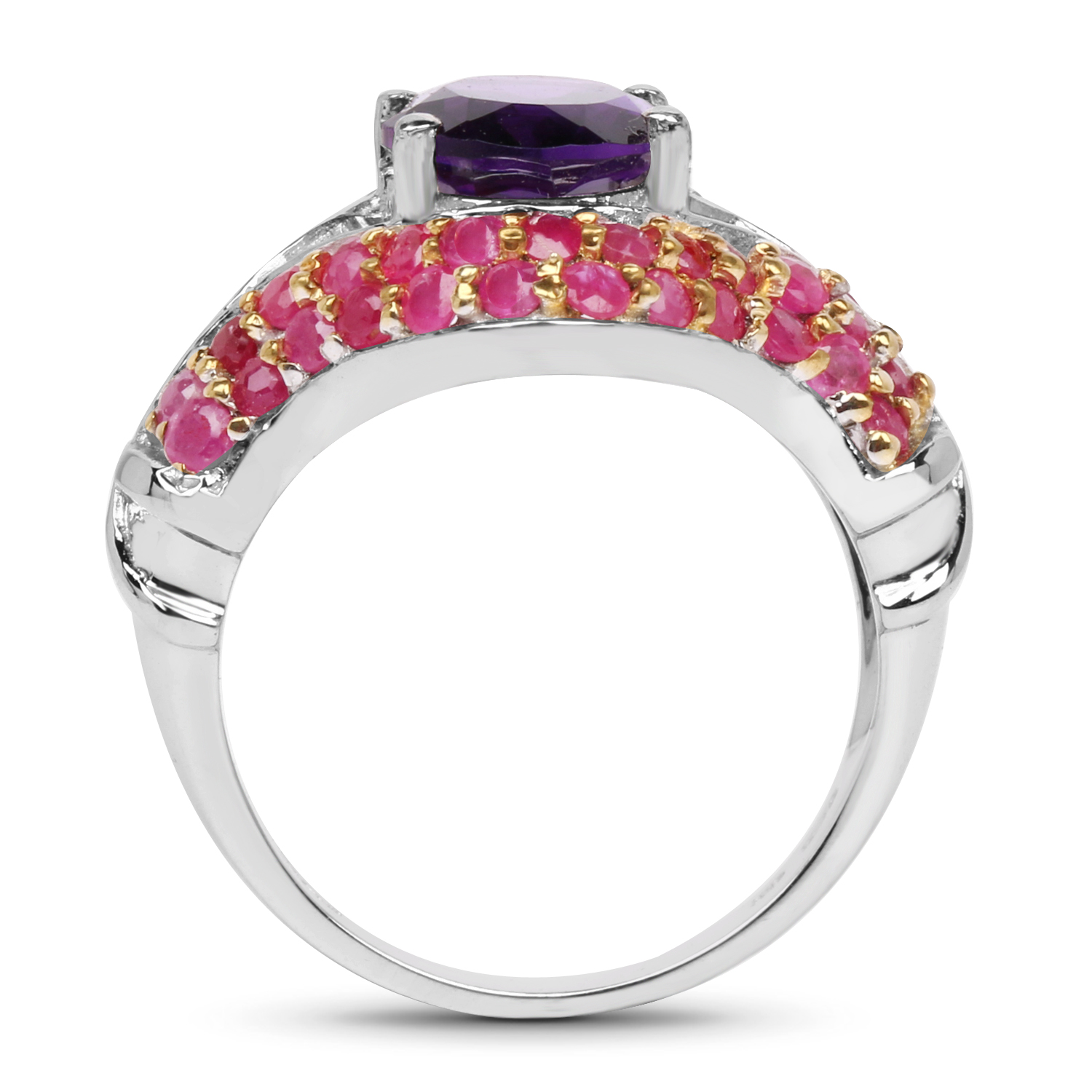 3.53 Carat Genuine Amethyst and Ruby .925 Sterling Silver Ring