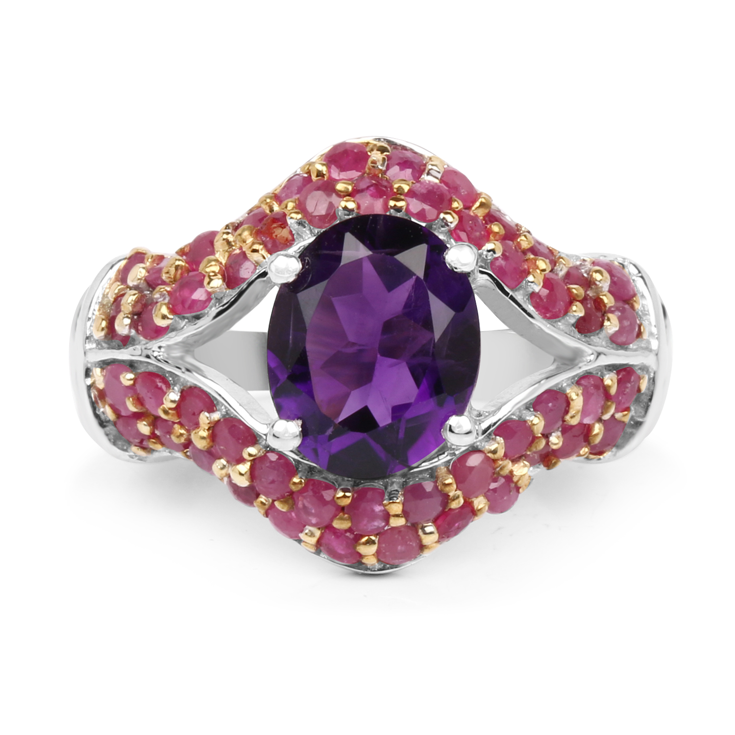 3.53 Carat Genuine Amethyst and Ruby .925 Sterling Silver Ring