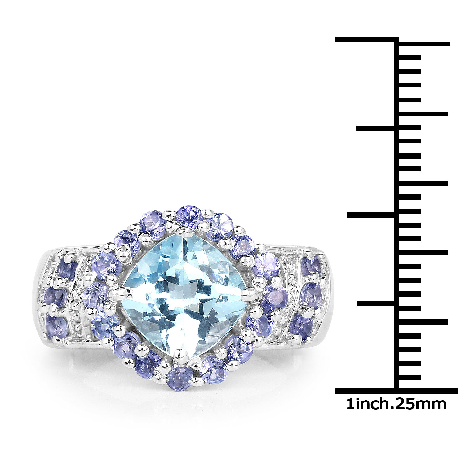 3.07 Carat Genuine Blue Topaz and Tanzanite .925 Sterling Silver Ring