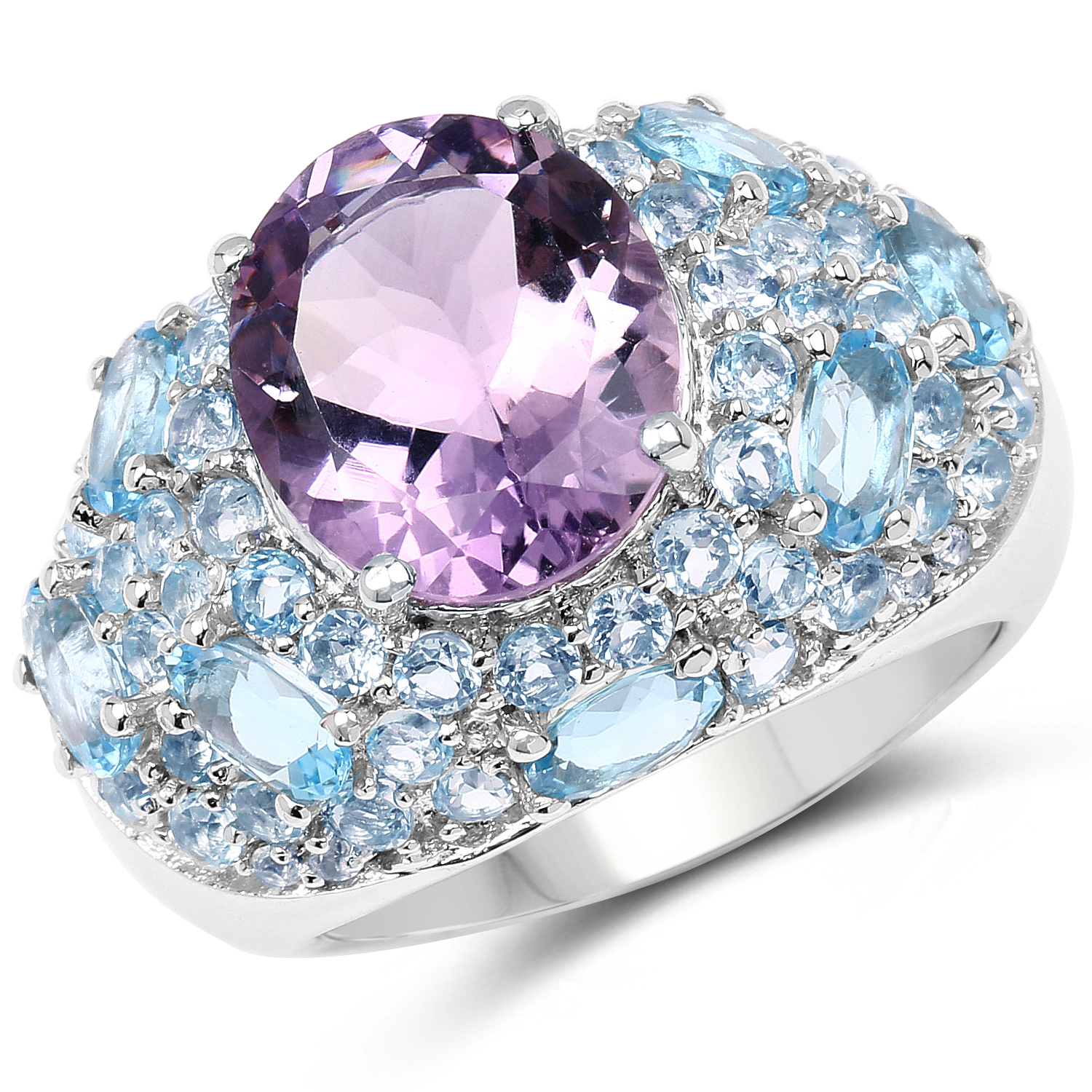 8.80 Carat Genuine Multi Stone .925 Sterling Silver Ring