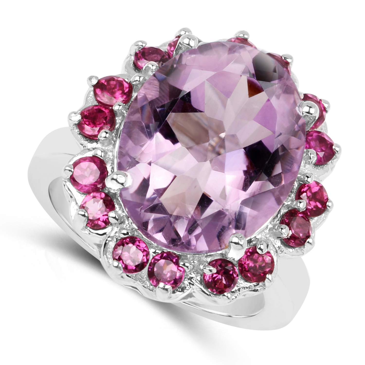 9.27 Carat Genuine Amethyst and Rhodolite .925 Sterling Silver Ring