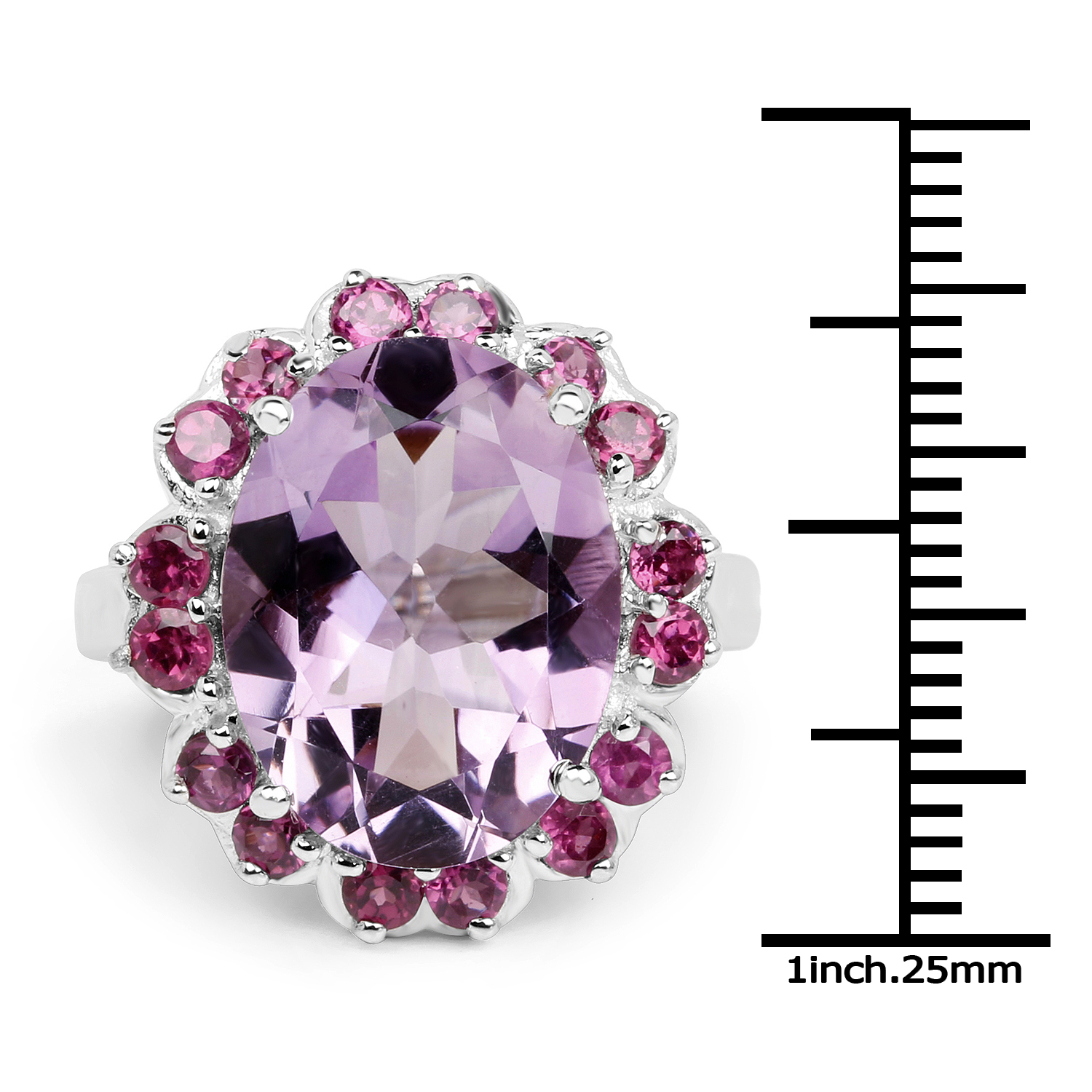 9.27 Carat Genuine Amethyst and Rhodolite .925 Sterling Silver Ring