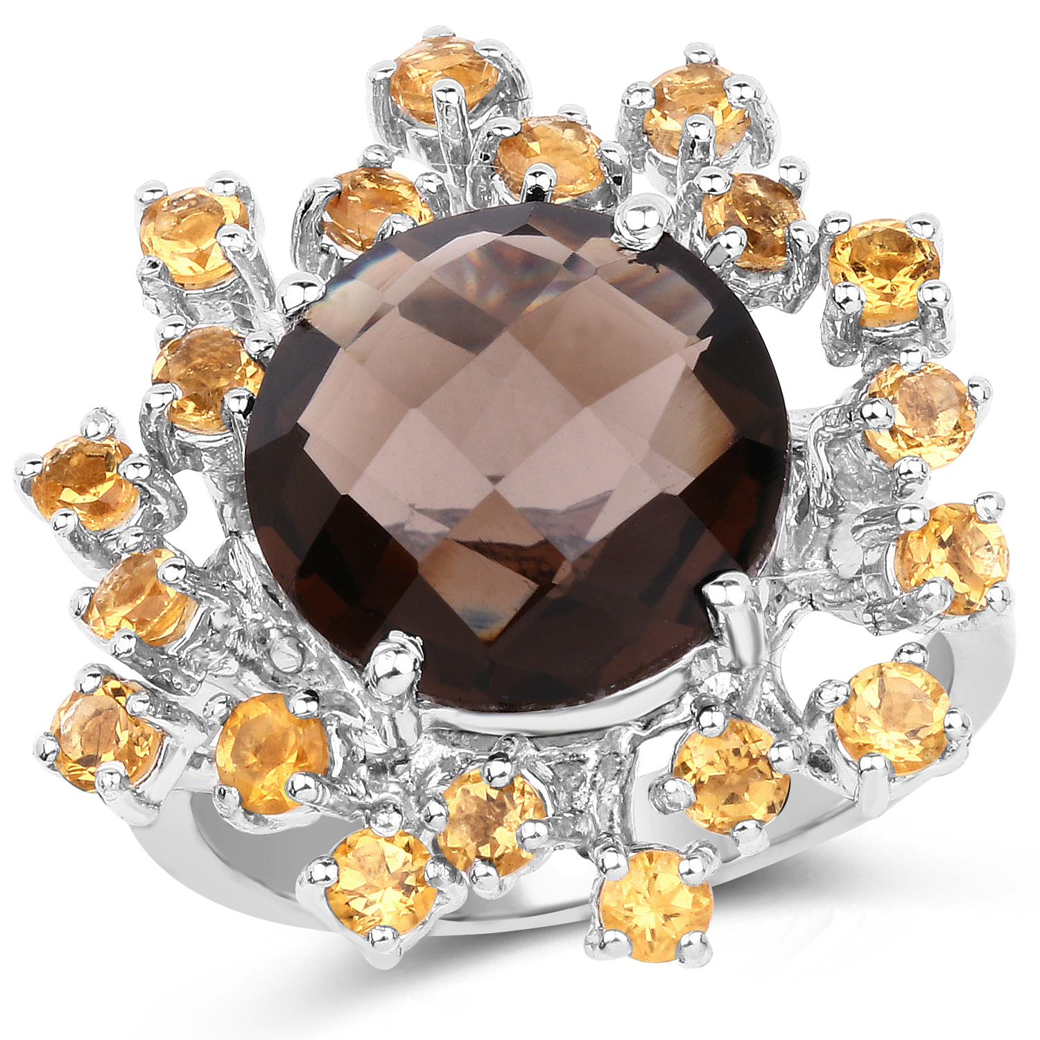 6.94 Carat Genuine Smoky Quartz and Citrine .925 Sterling Silver Ring