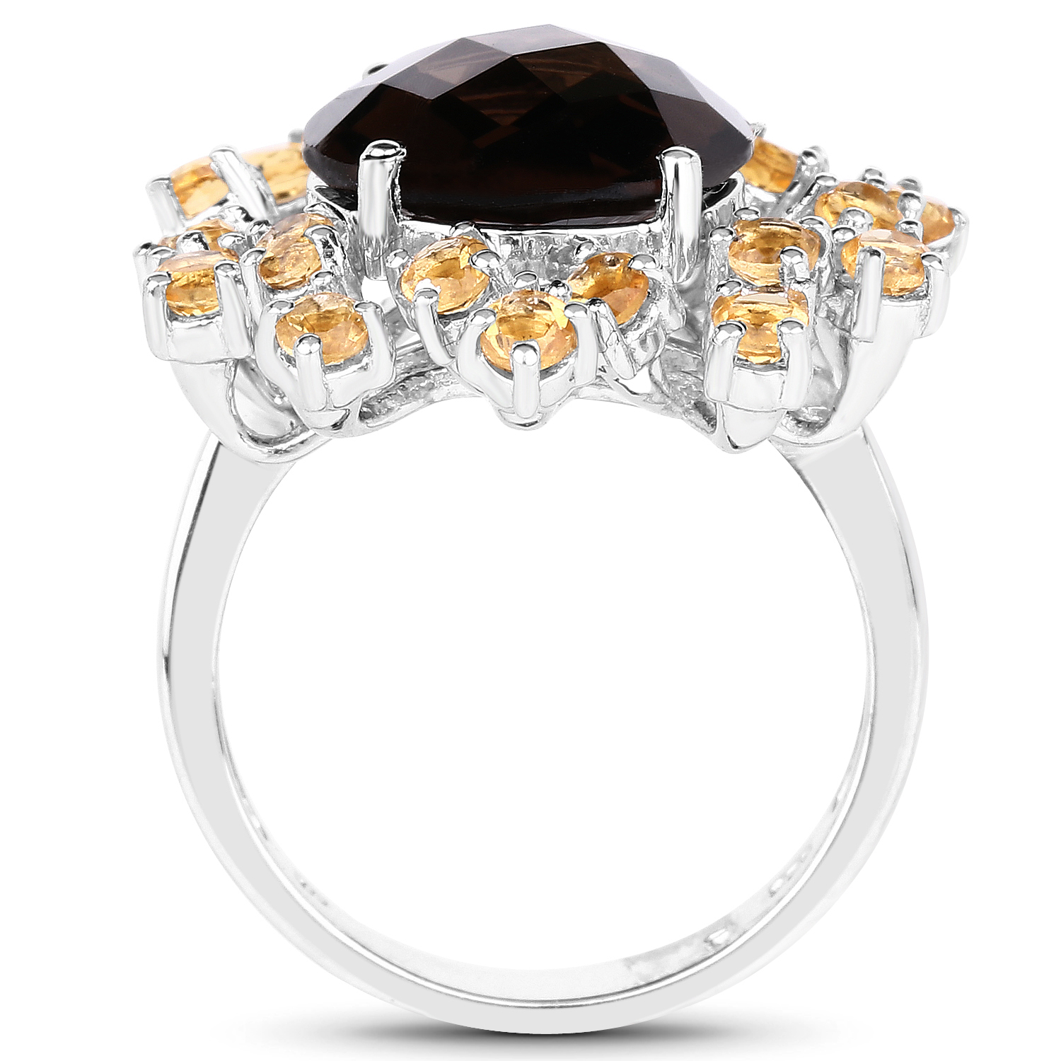 6.94 Carat Genuine Smoky Quartz and Citrine .925 Sterling Silver Ring