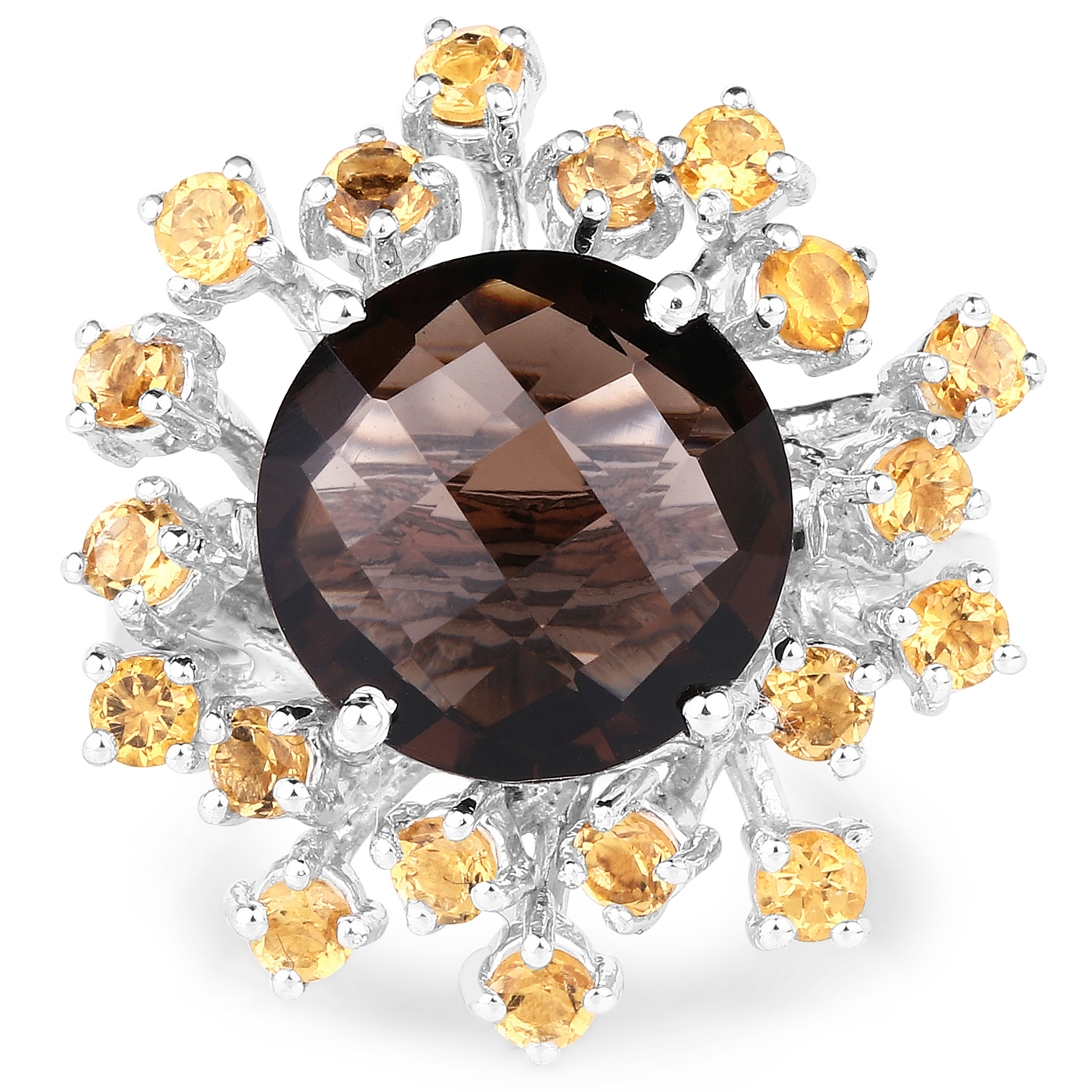 6.94 Carat Genuine Smoky Quartz and Citrine .925 Sterling Silver Ring
