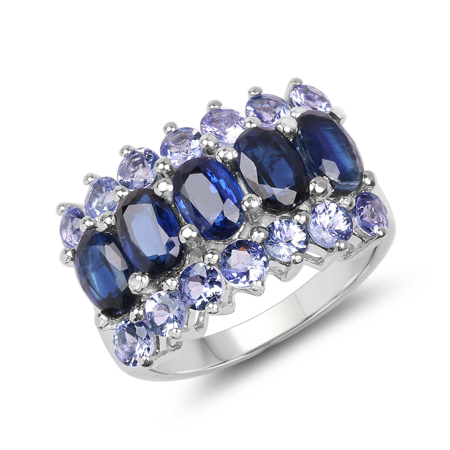 4.30 Carat Genuine Kyanite and Tanzanite .925 Sterling Silver Ring