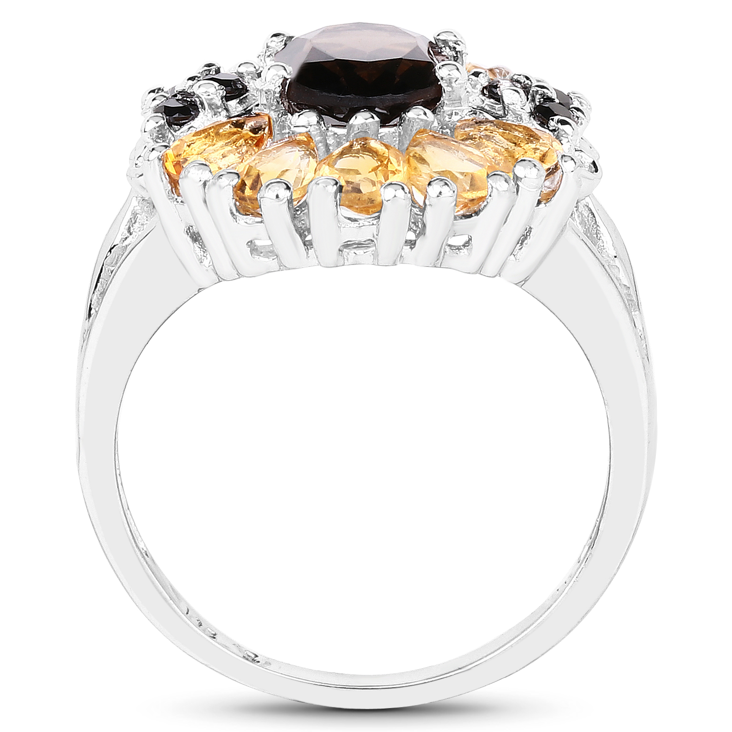 2.77 Carat Genuine Smoky Quartz, Citrine & Black Spinel .925 Sterling Silver Ring