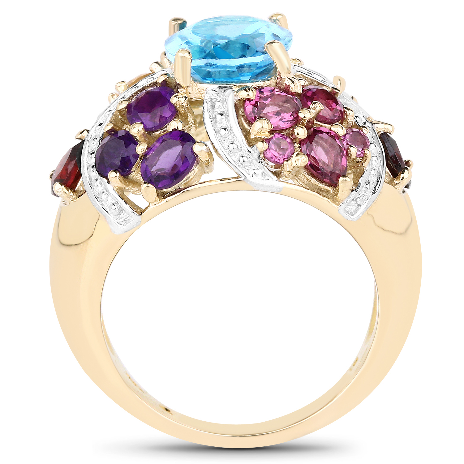 14K Yellow Gold Plated 5.61 Carat Genuine Multi Stone .925 Sterling Silver Ring