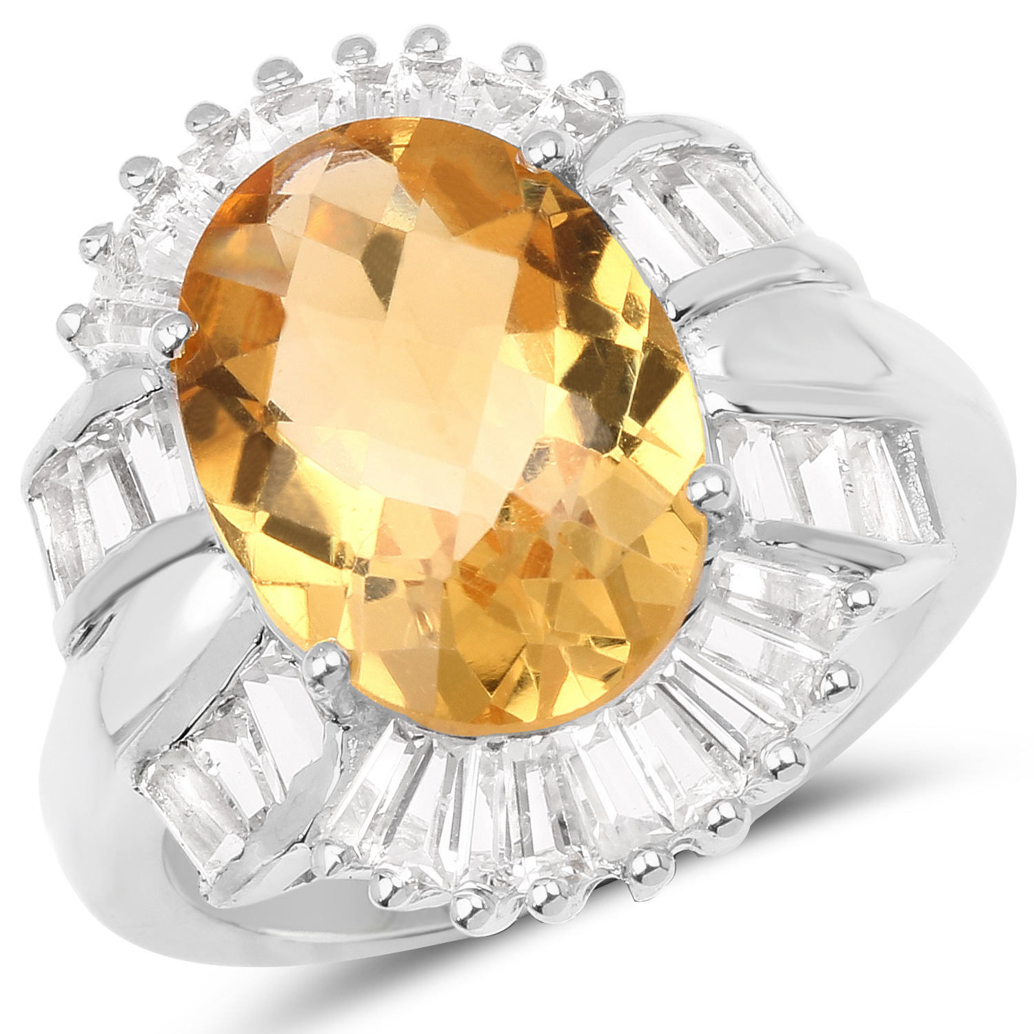 6.55 Carat Genuine Citrine & White Topaz .925 Sterling Silver Ring