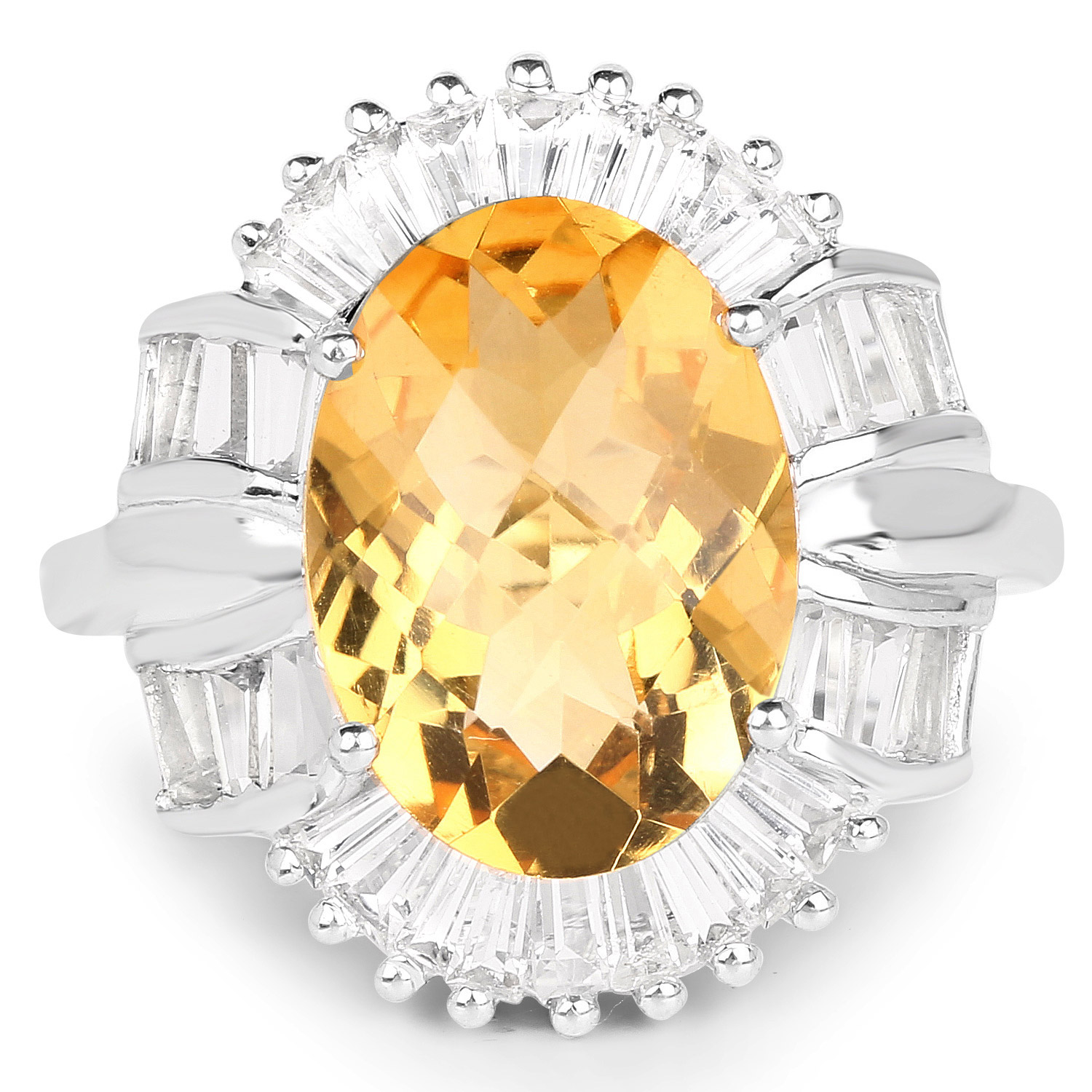 6.55 Carat Genuine Citrine & White Topaz .925 Sterling Silver Ring