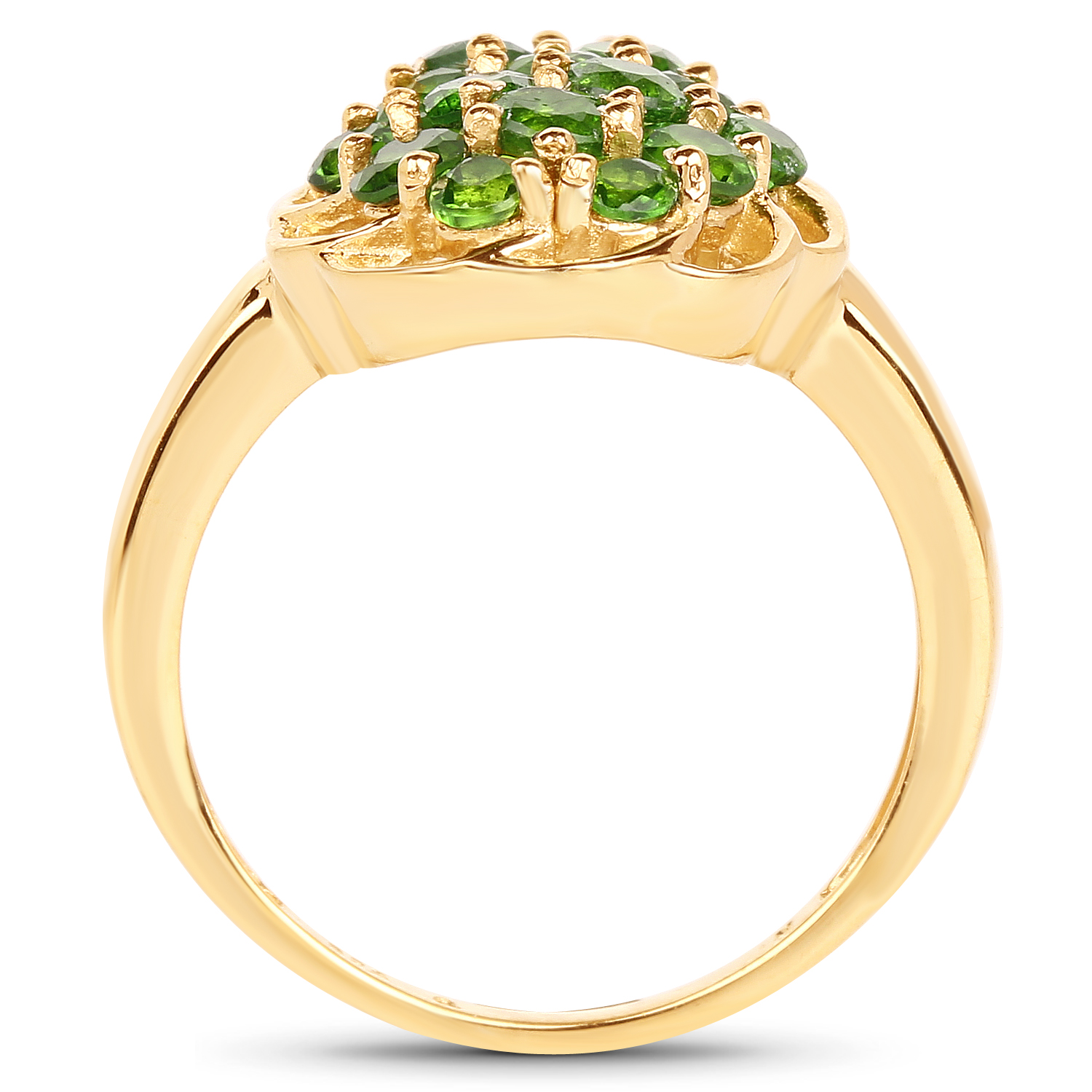 14K Yellow Gold Plated 1.71 Carat Genuine Chrome Diopside .925 Sterling Silver Ring