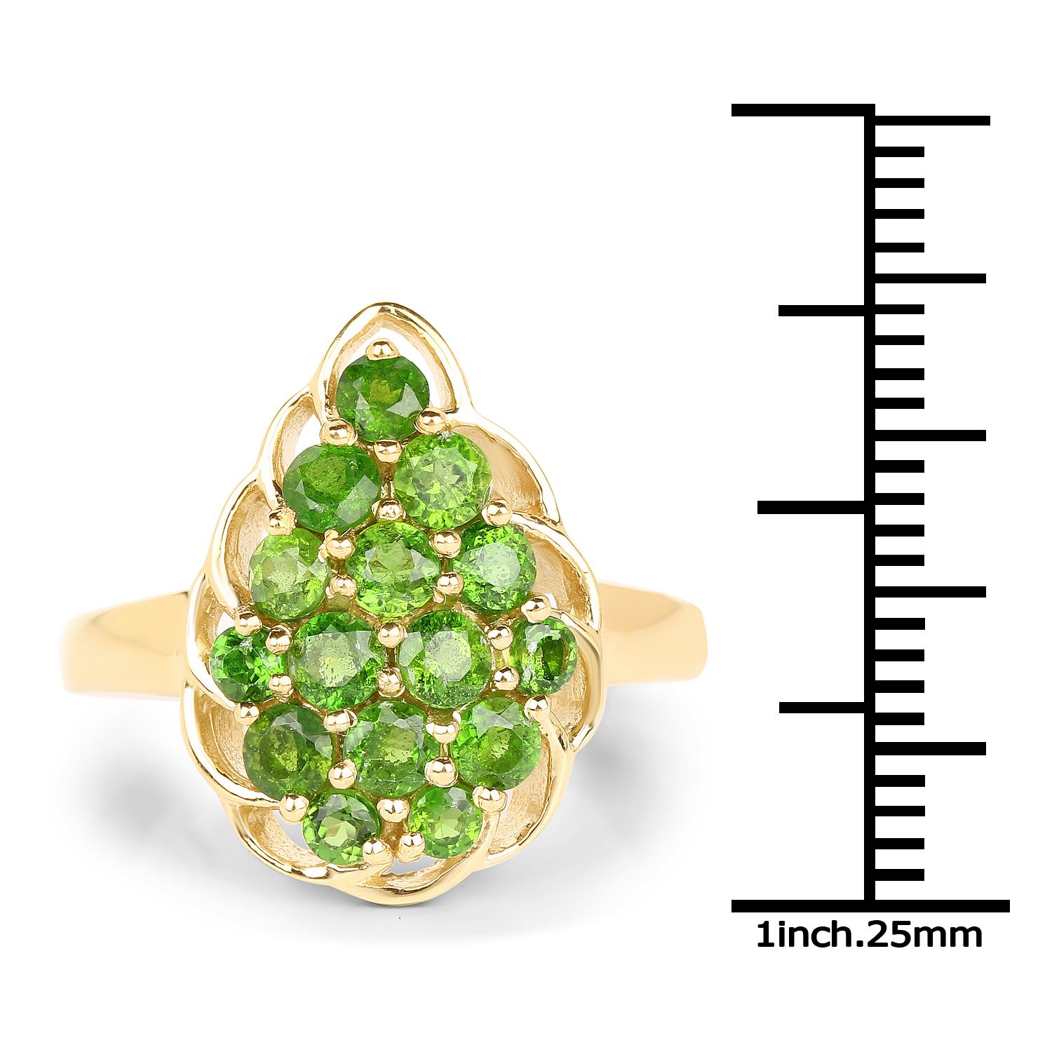 14K Yellow Gold Plated 1.71 Carat Genuine Chrome Diopside .925 Sterling Silver Ring