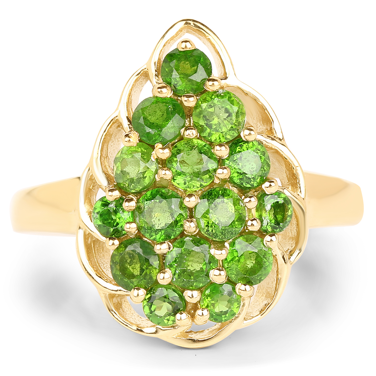14K Yellow Gold Plated 1.71 Carat Genuine Chrome Diopside .925 Sterling Silver Ring