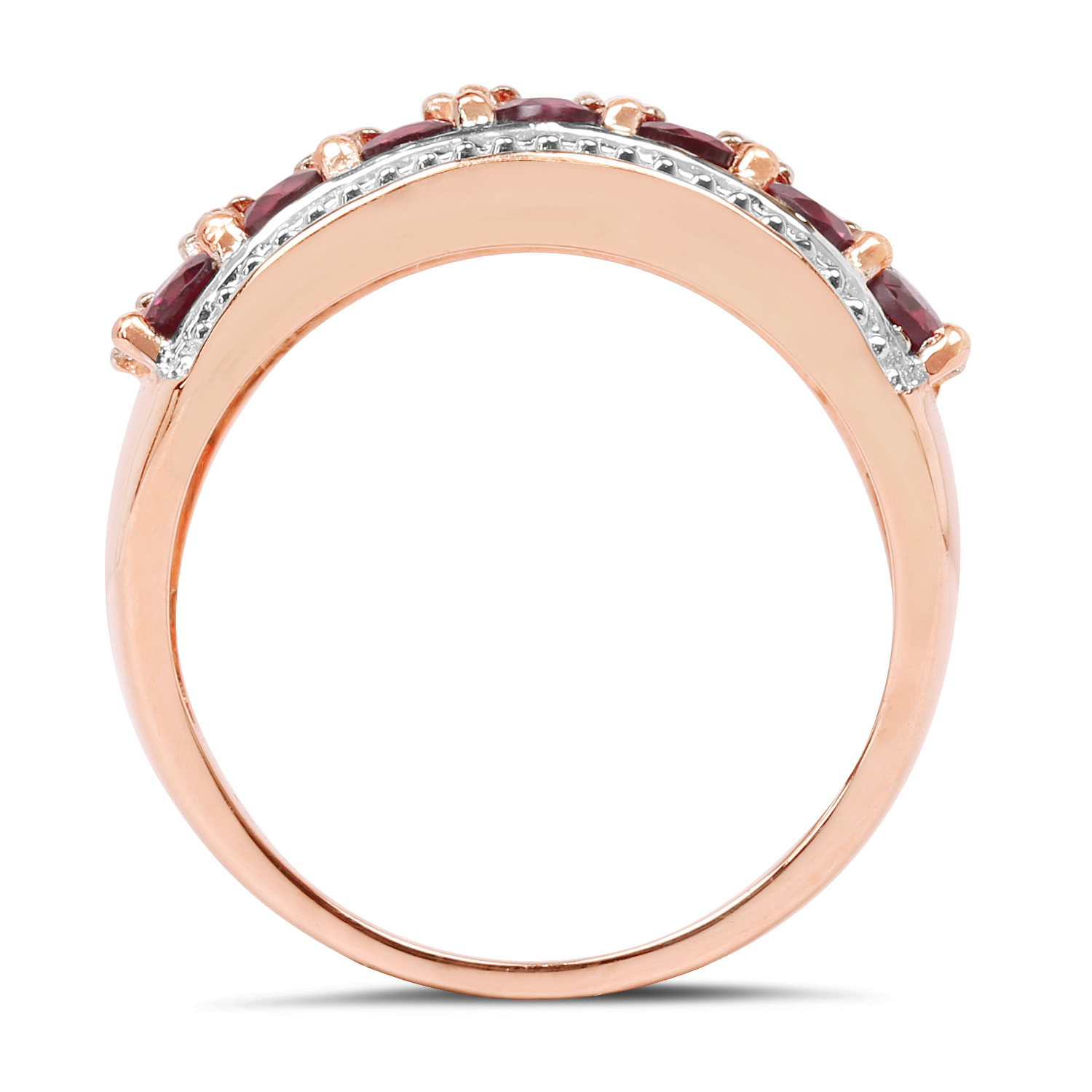 14K Rose Gold Plated 1.86 Carat Genuine Rhodolite and White Topaz .925 Sterling Silver Ring