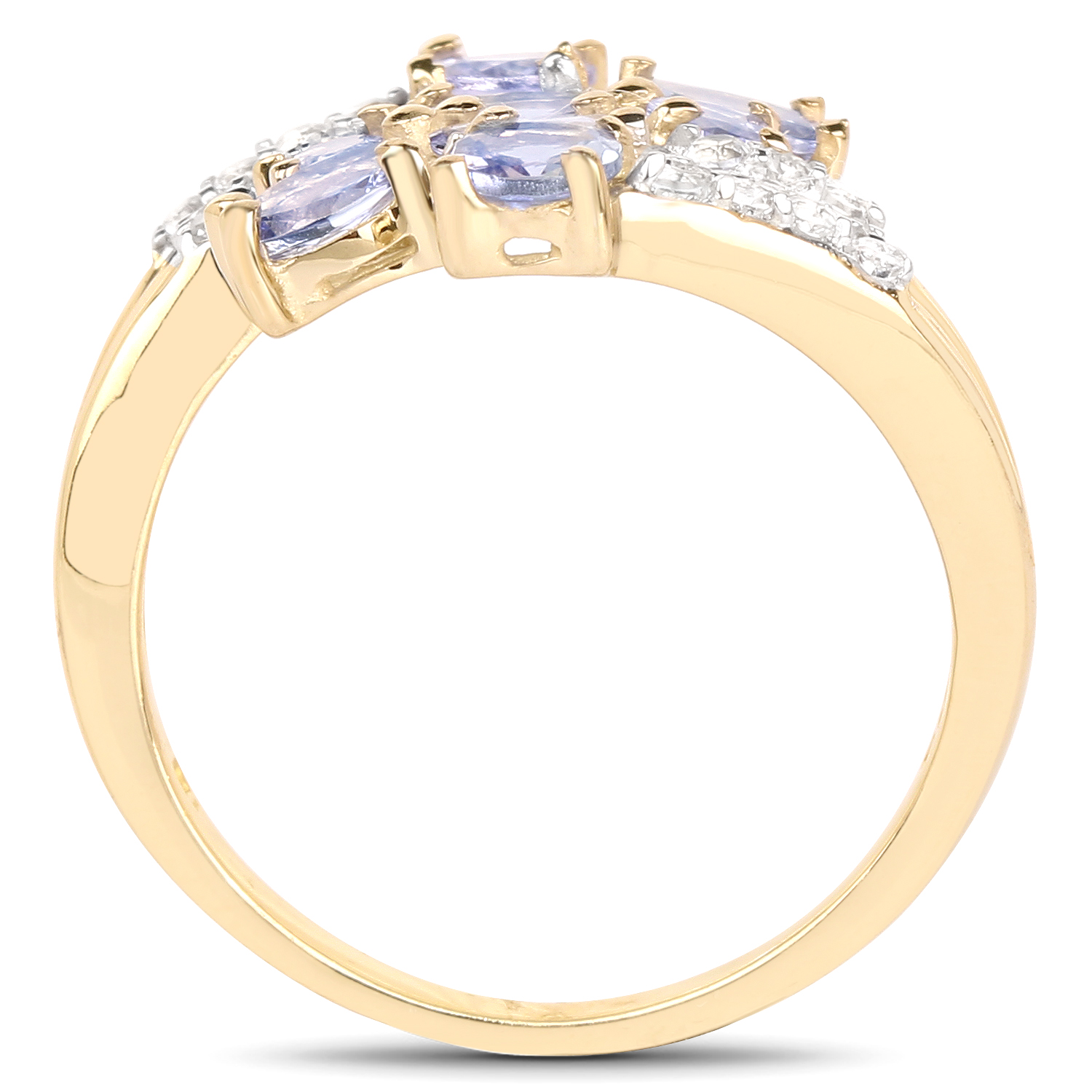 14K Yellow Gold Plated 2.23 Carat Genuine Tanzanite and White Topaz .925 Sterling Silver Ring