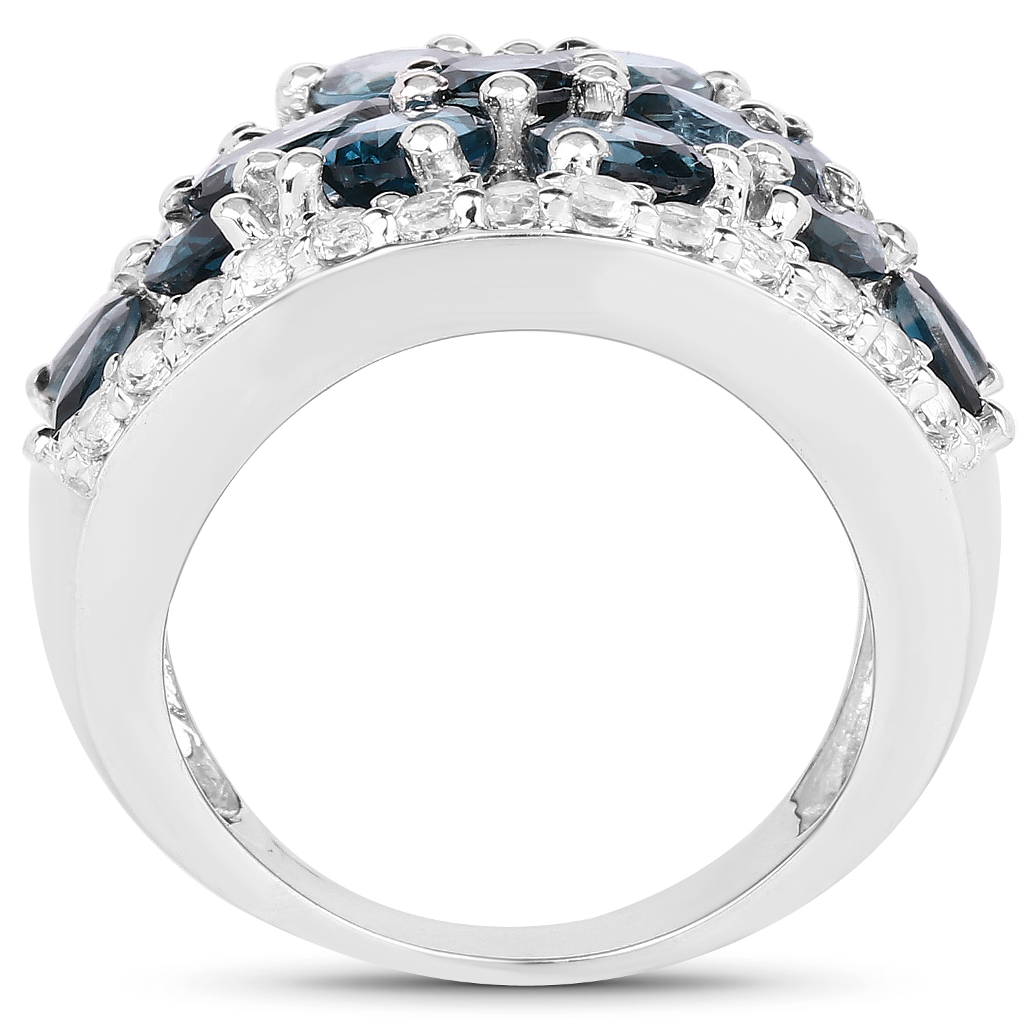 6.16 Carat Genuine London Blue Topaz and White Topaz .925 Sterling Silver Ring