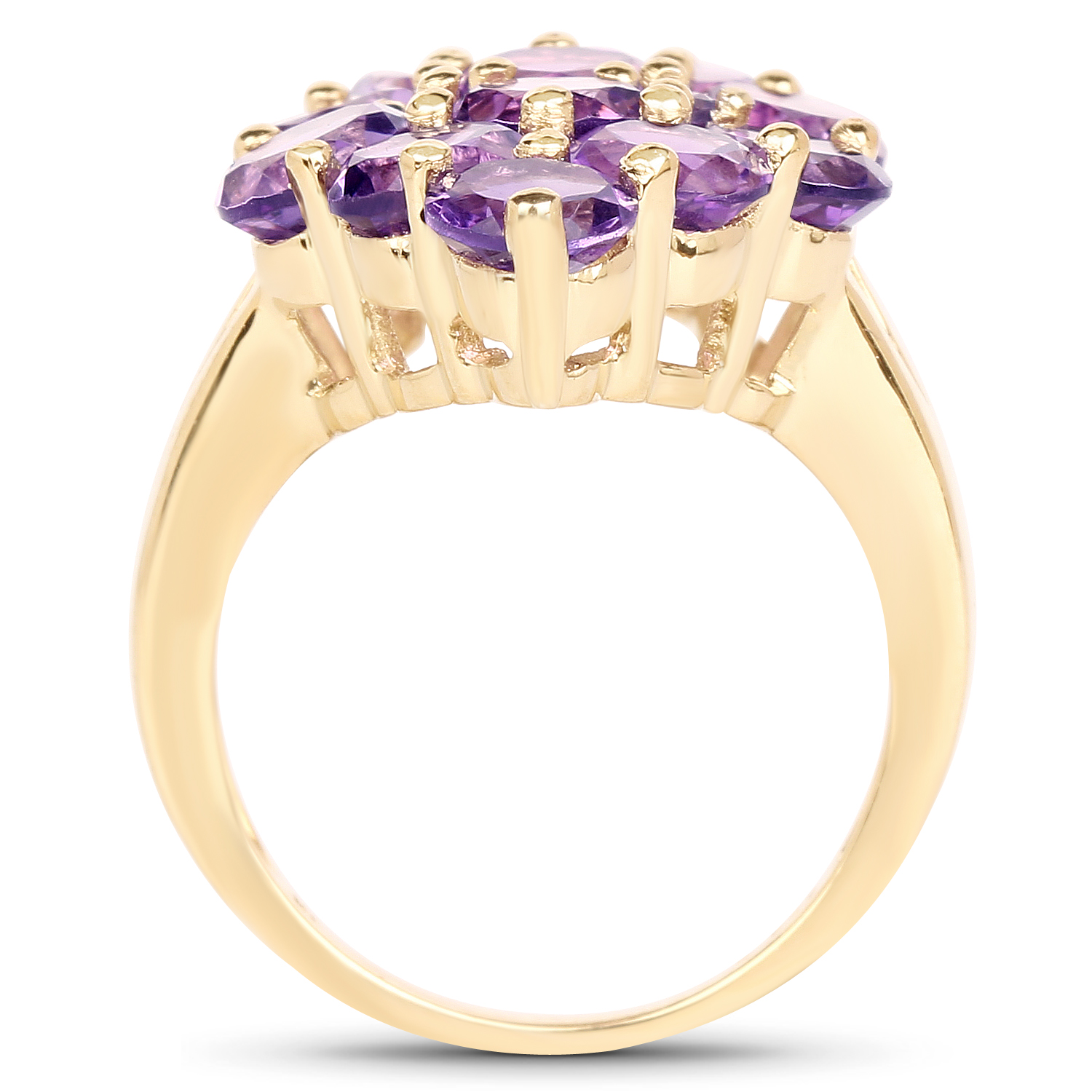 14K Yellow Gold Plated 6.78 Carat Genuine Amethyst .925 Sterling Silver Ring