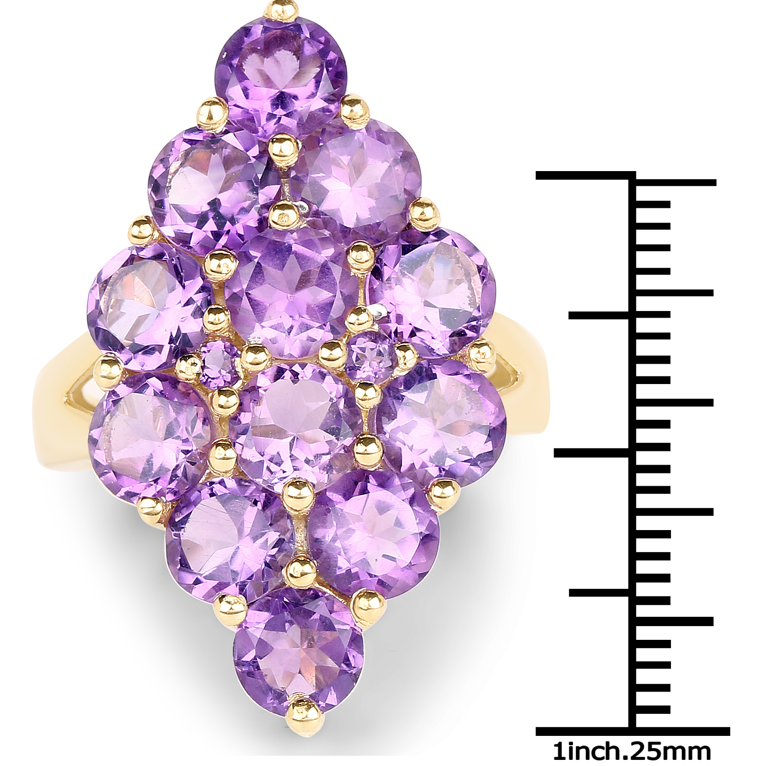14K Yellow Gold Plated 6.78 Carat Genuine Amethyst .925 Sterling Silver Ring