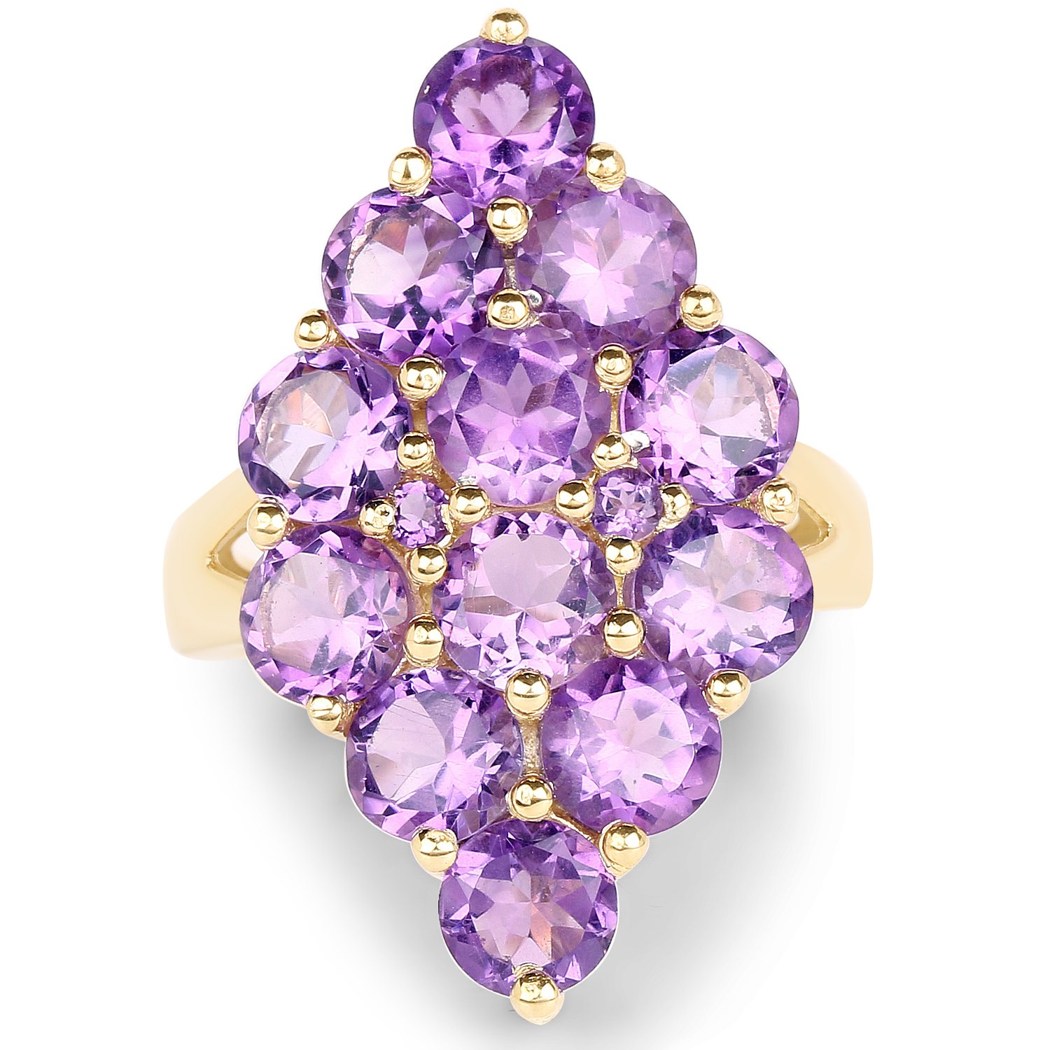14K Yellow Gold Plated 6.78 Carat Genuine Amethyst .925 Sterling Silver Ring