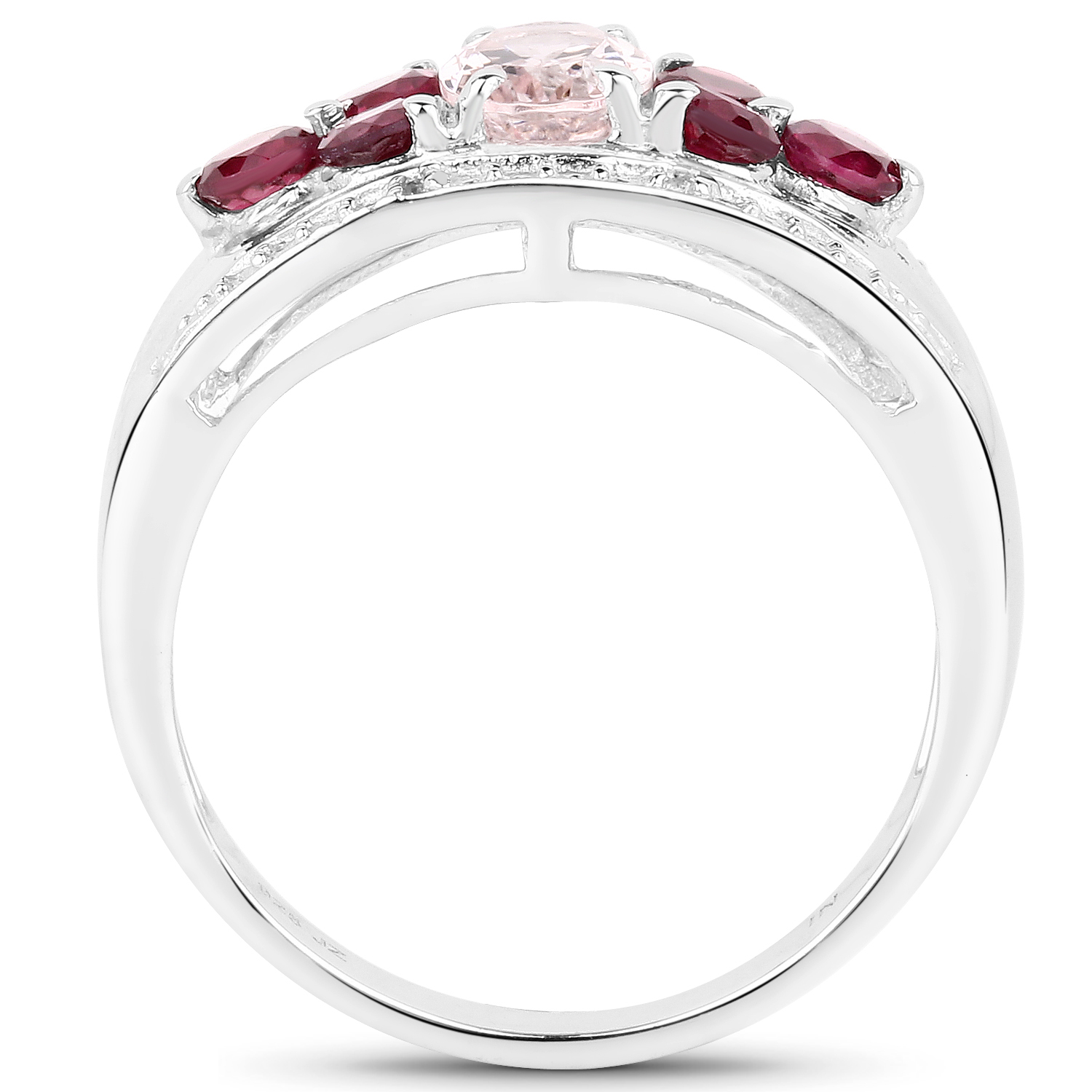1.50 Carat Genuine Morganite, Rhodolite & White Topaz .925 Sterling Silver Ring
