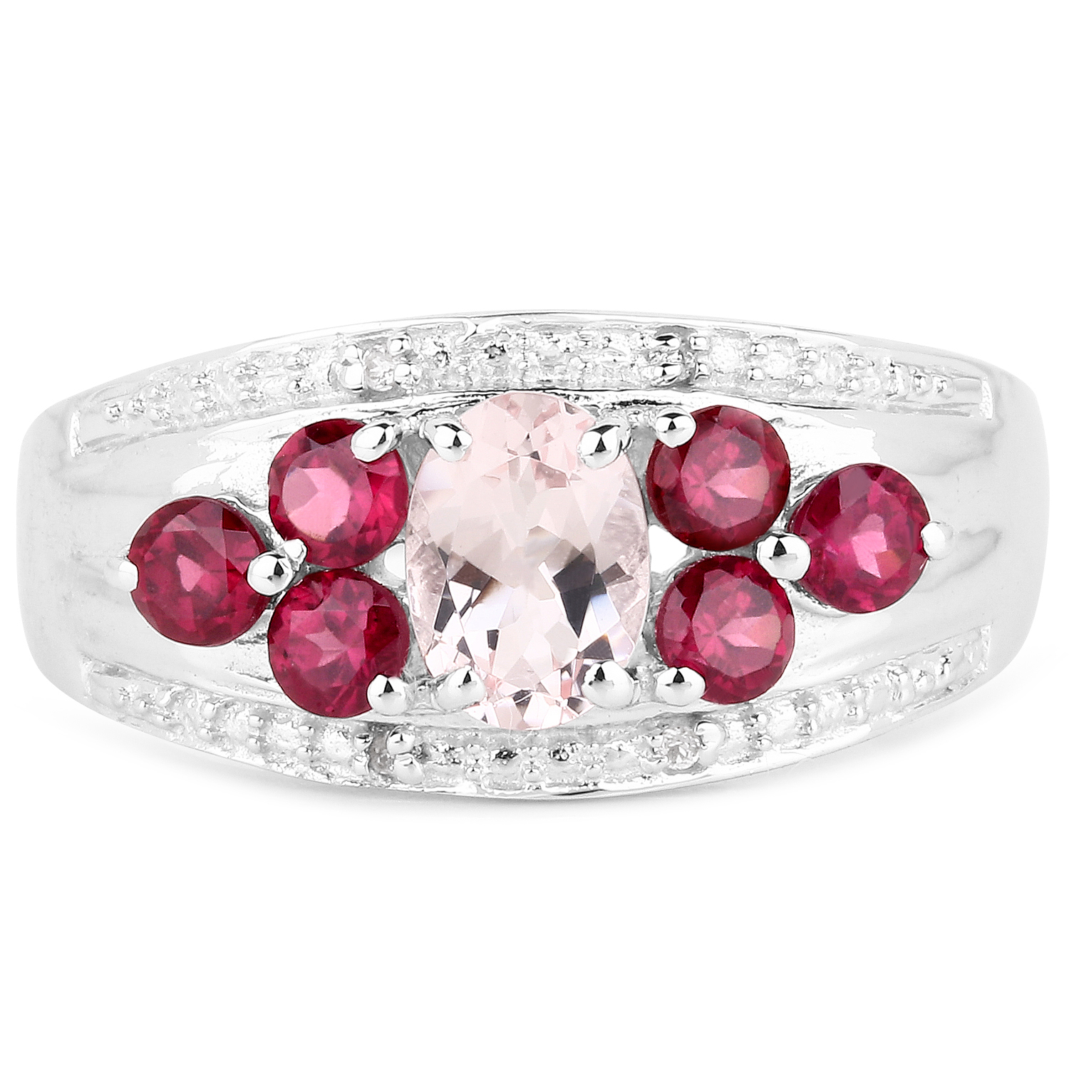 1.50 Carat Genuine Morganite, Rhodolite & White Topaz .925 Sterling Silver Ring