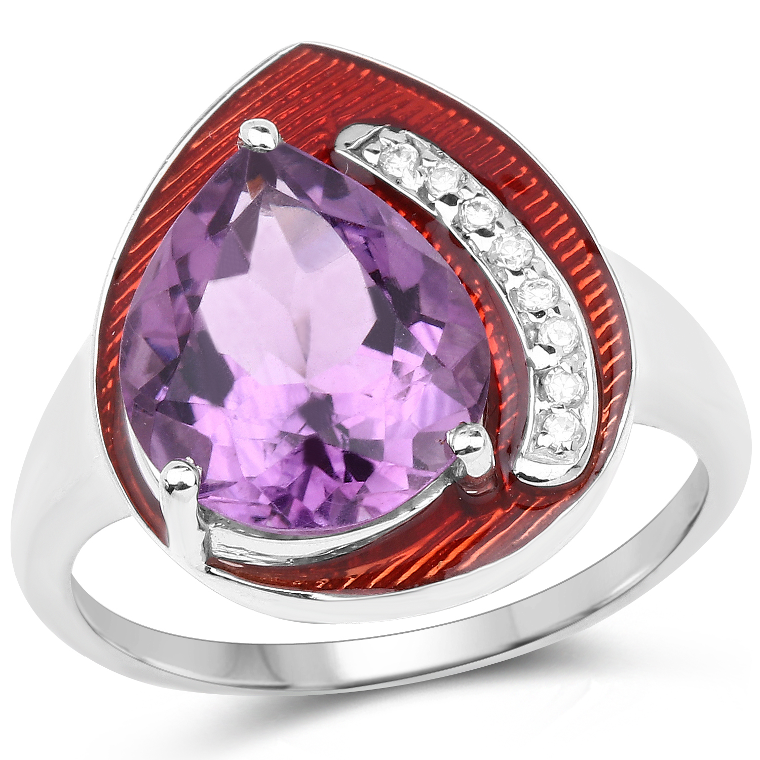 2.78 Carat Genuine Amethyst & White Cubic Zirconia .925 Sterling Silver Ring