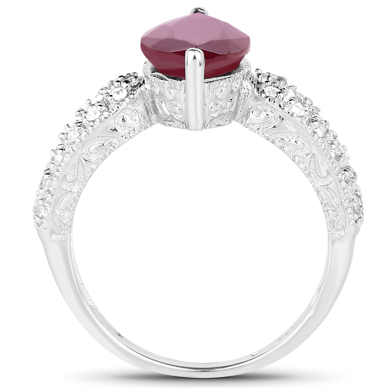 3.56 Carat Genuine Glass Filled Ruby and White Topaz .925 Sterling Silver Ring