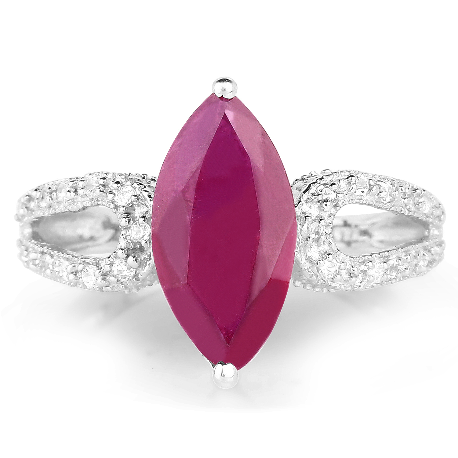 3.56 Carat Genuine Glass Filled Ruby and White Topaz .925 Sterling Silver Ring