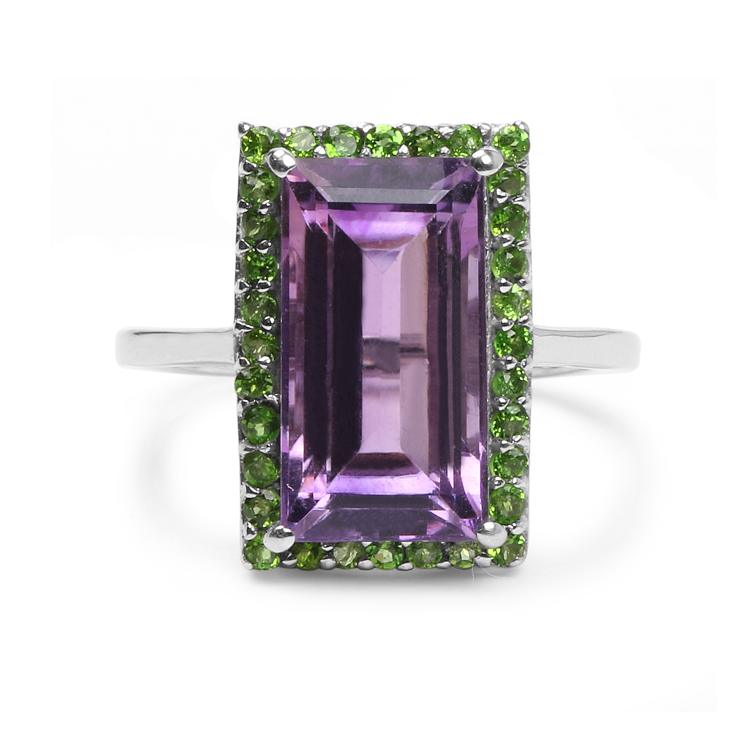 6.15 Carat Genuine Amethyst and Chrome Diopside .925 Sterling Silver Ring