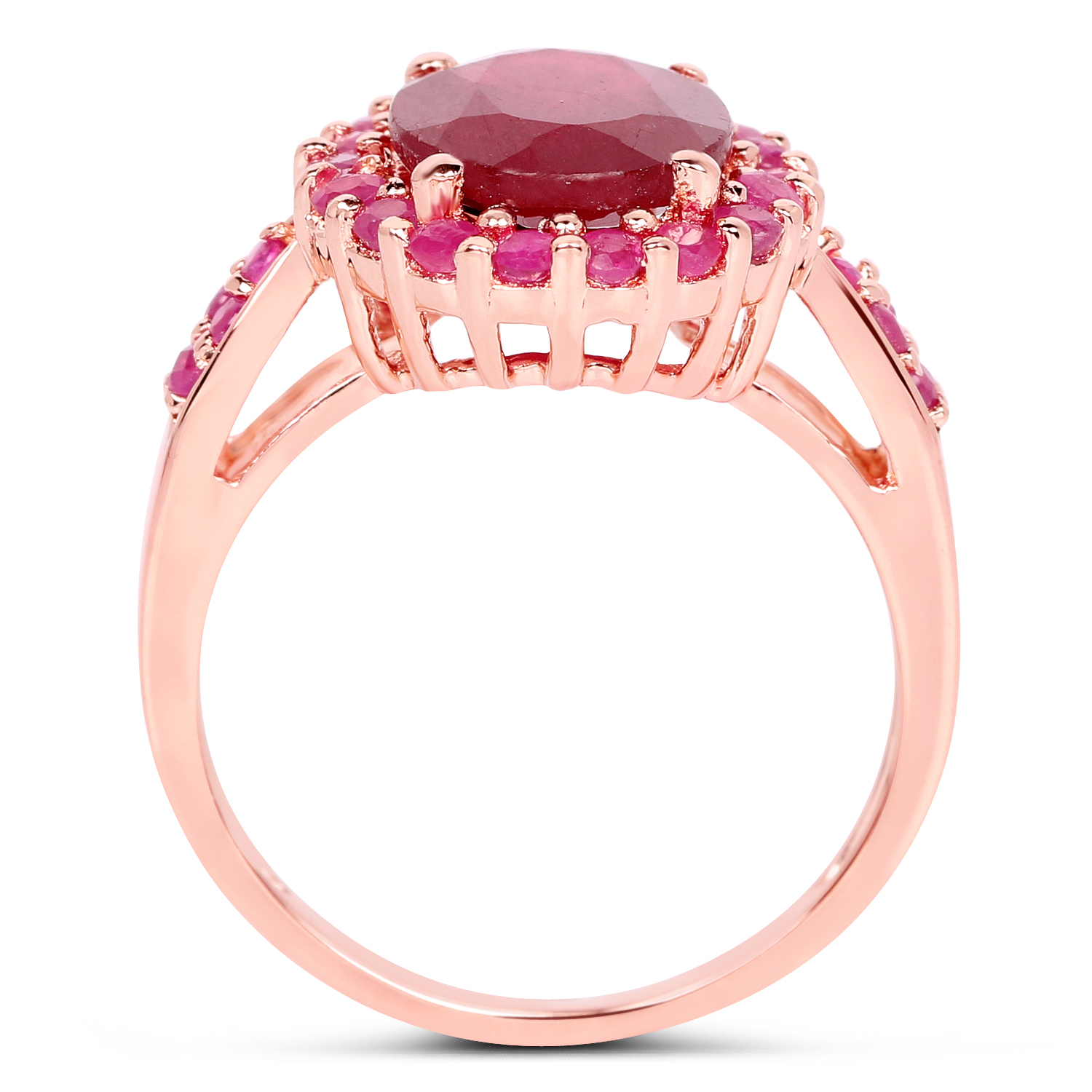 14K Rose Gold Plated 5.20 Carat Genuine Glass Filled Ruby & Ruby .925 Sterling Silver Ring