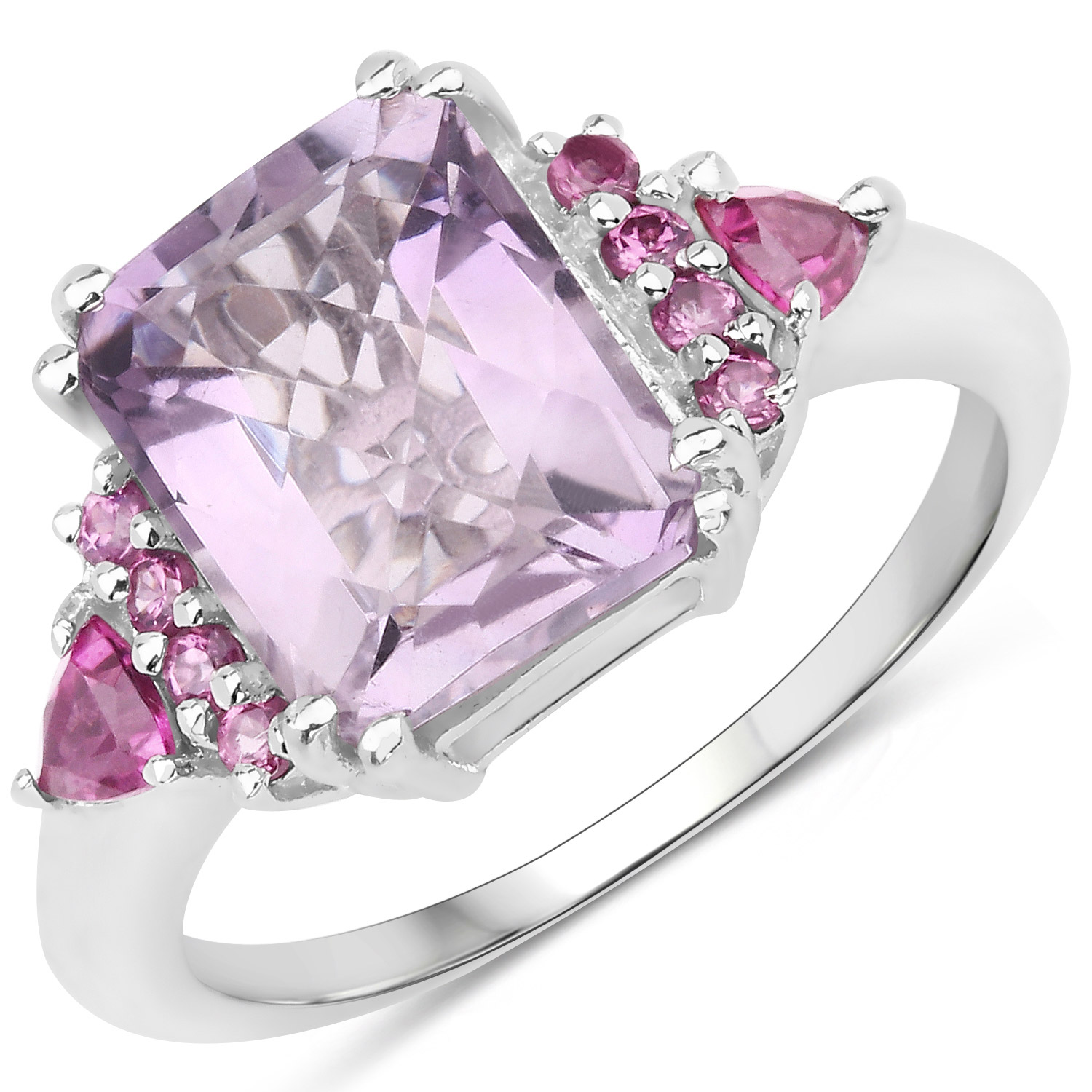 3.54 Carat Genuine Pink Amethyst and Rhodolite .925 Sterling Silver Ring