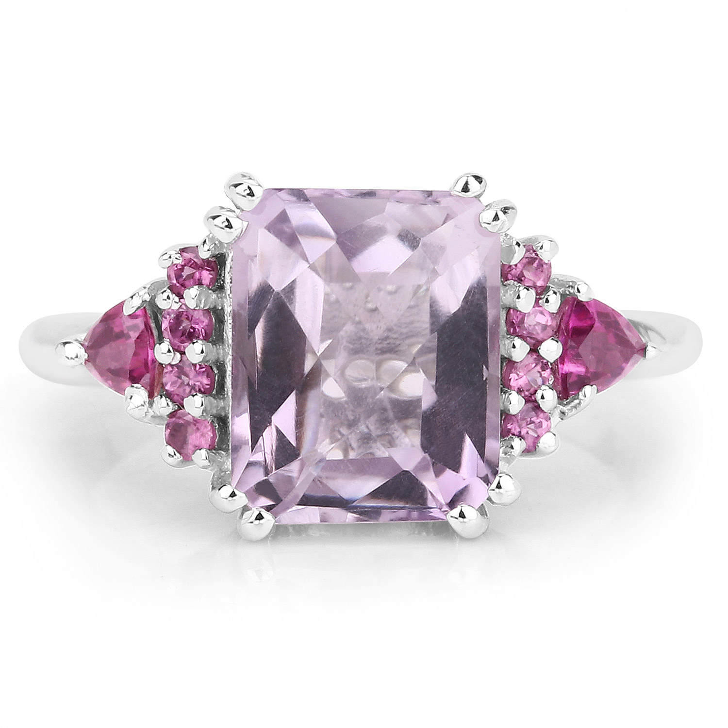 3.54 Carat Genuine Pink Amethyst and Rhodolite .925 Sterling Silver Ring