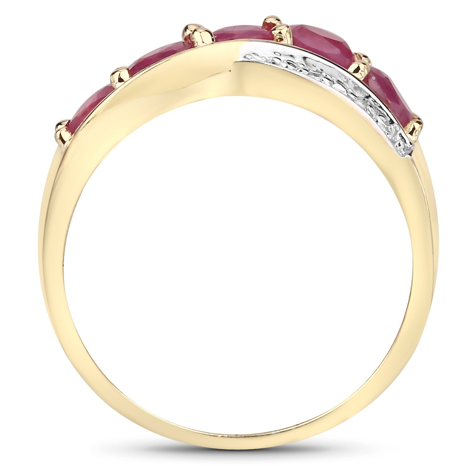 14K Yellow Gold Plated 1.13 Carat Glass Filled Ruby and White Topaz .925 Sterling Silver Ring