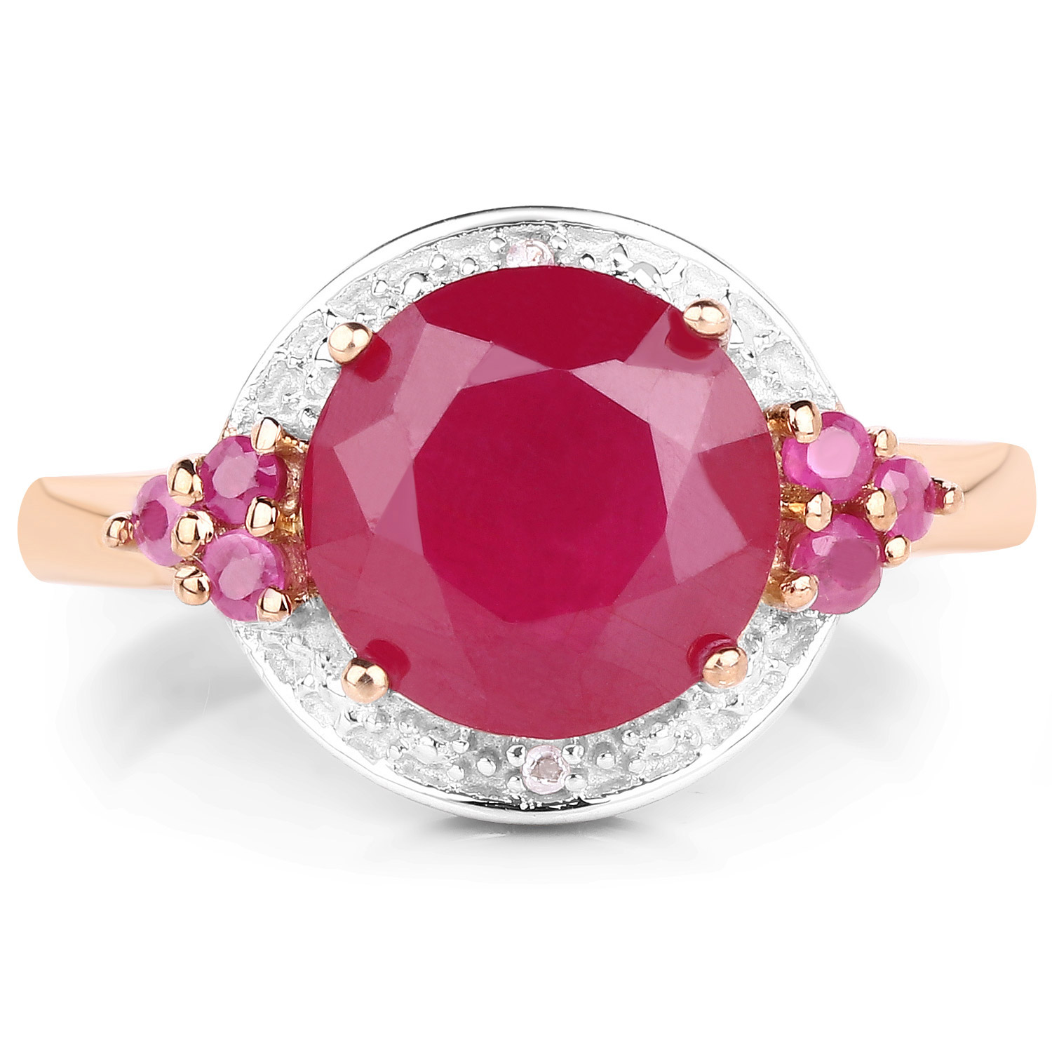 4.51 Carat Glass Filled Ruby, Ruby and White Topaz .925 Sterling Silver Ring