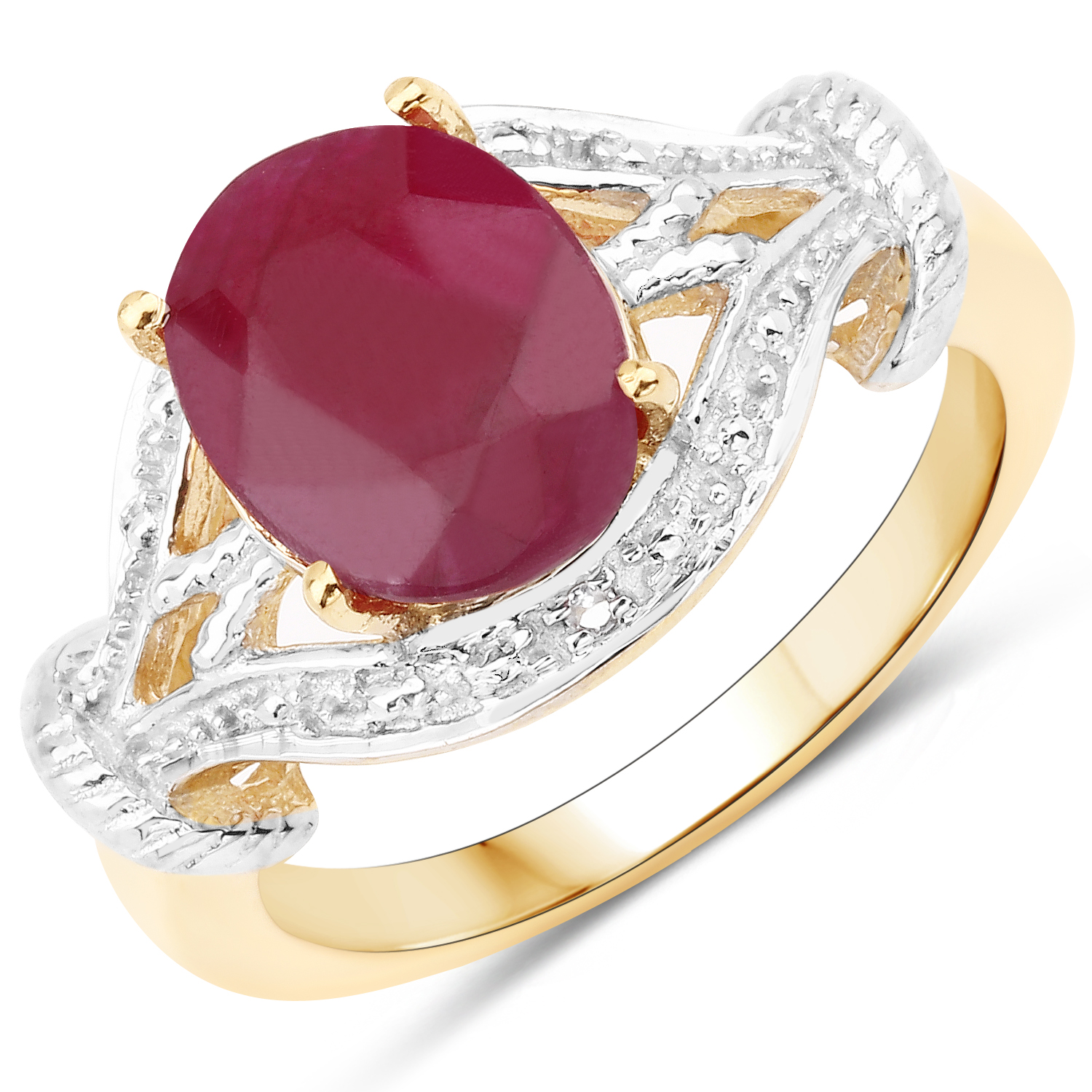 3.06 Carat Dyed Ruby and White Topaz .925 Sterling Silver Ring