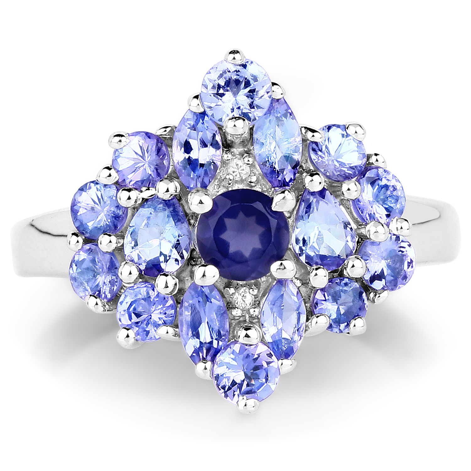 1.57 Carat Genuine Iolite, Tanzanite & White Topaz .925 Sterling Silver Ring