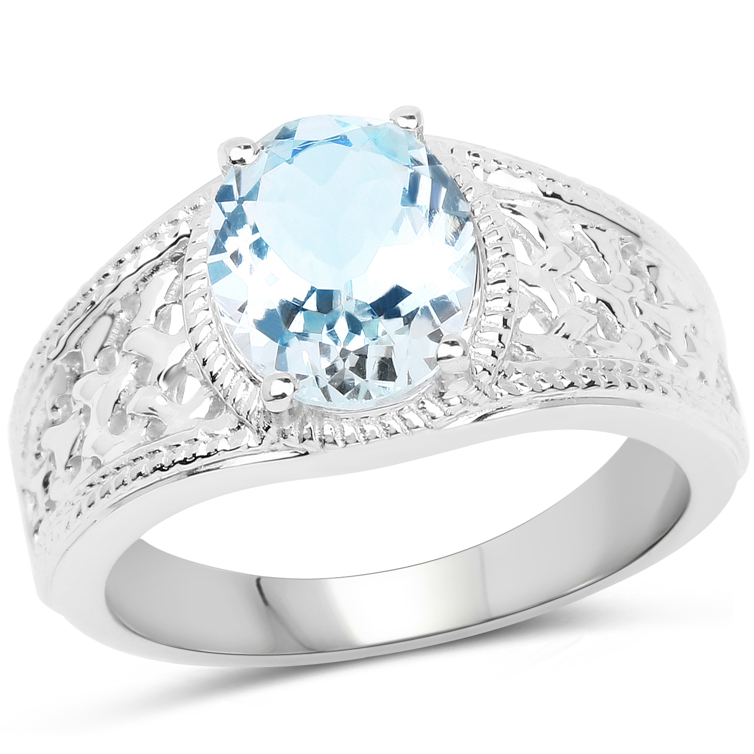 2.25 Carat Genuine Aquamarine .925 Sterling Silver Ring