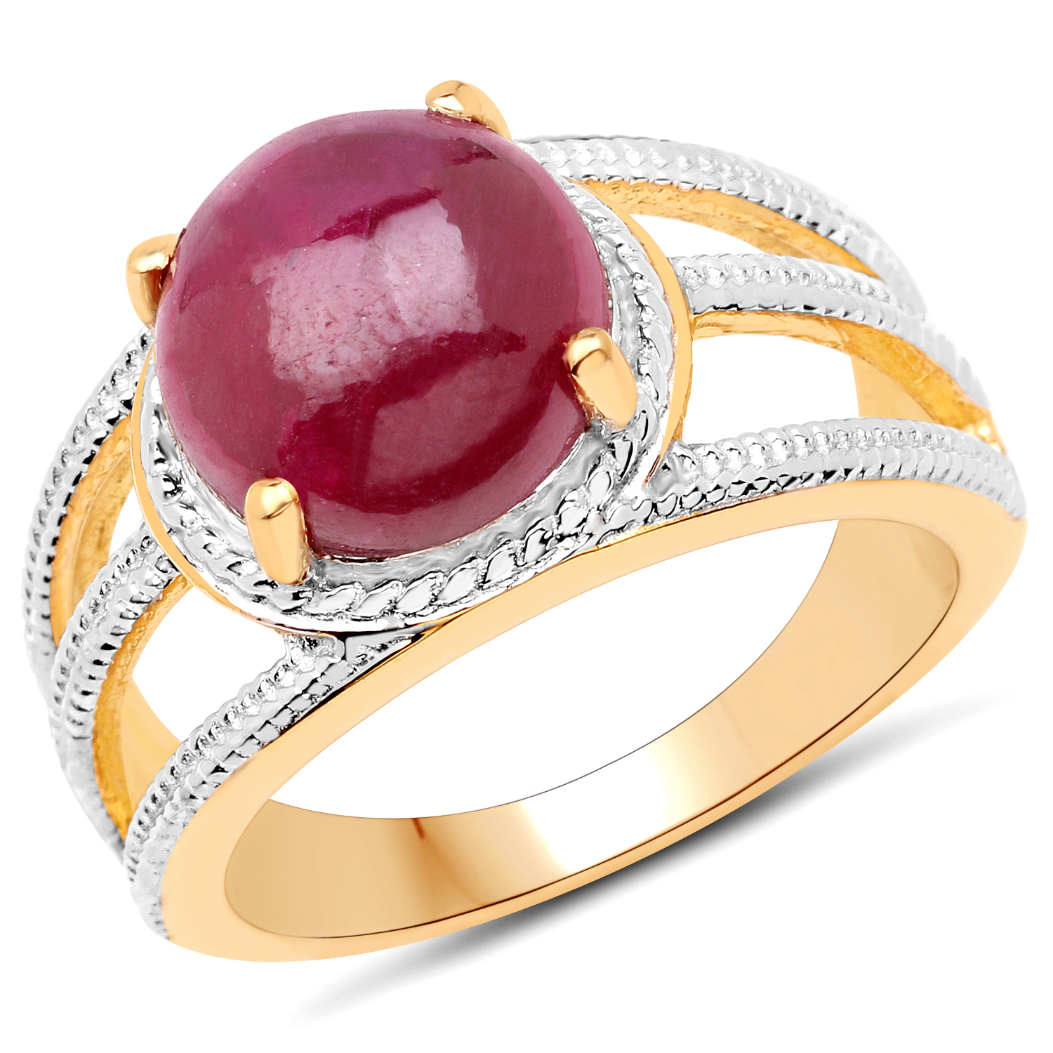 14K Yellow Gold Plated 4.63 Carat Dyed Ruby .925 Sterling Silver Ring