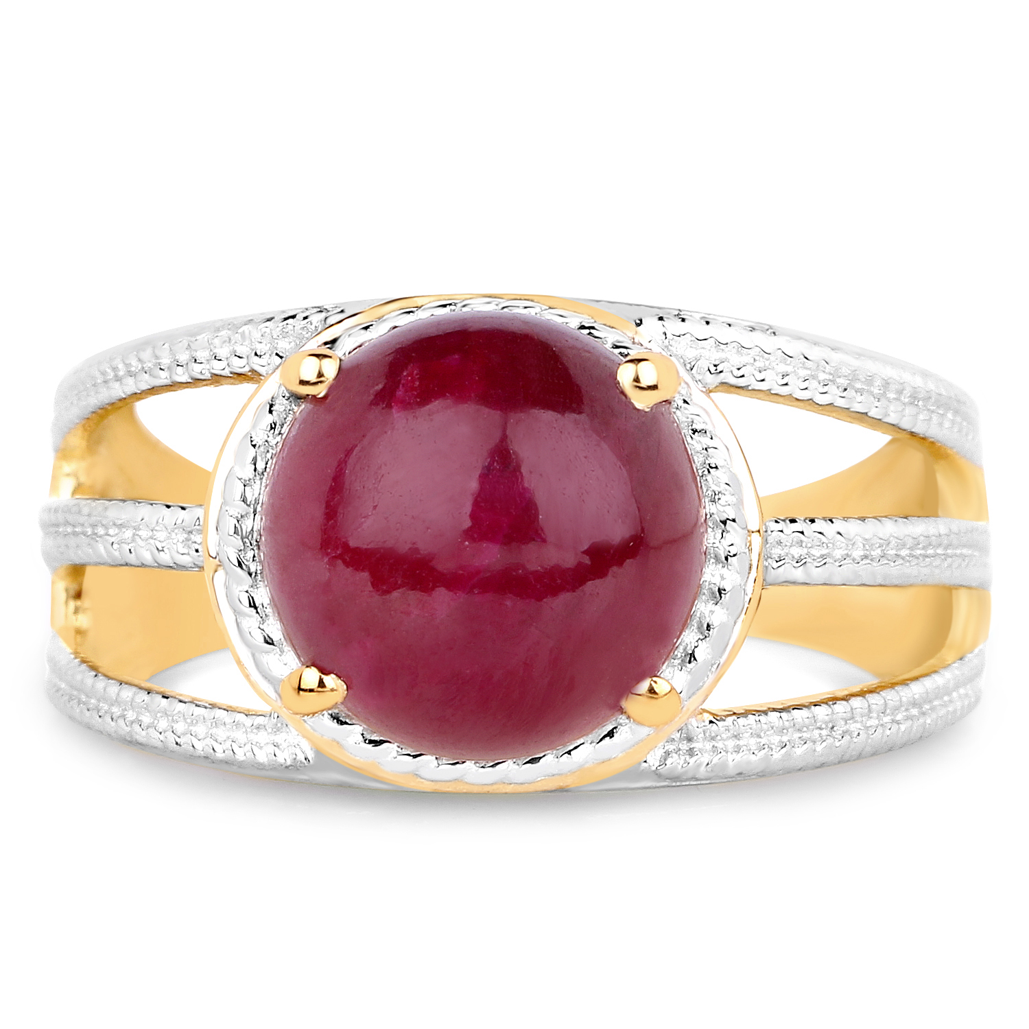 14K Yellow Gold Plated 4.63 Carat Dyed Ruby .925 Sterling Silver Ring