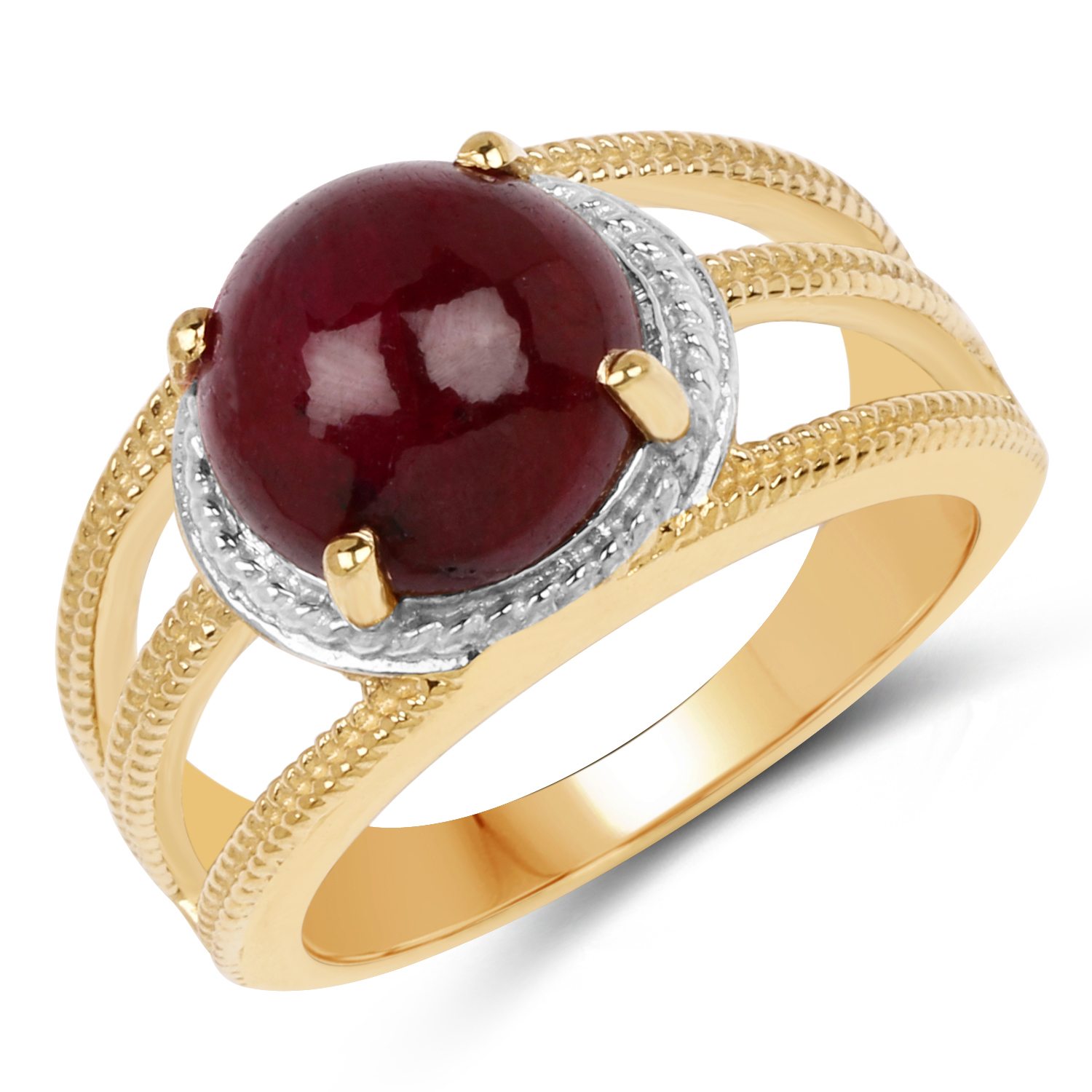 14K Yellow Gold Plated 5.48 Carat Genuine Ruby .925 Sterling Silver Ring