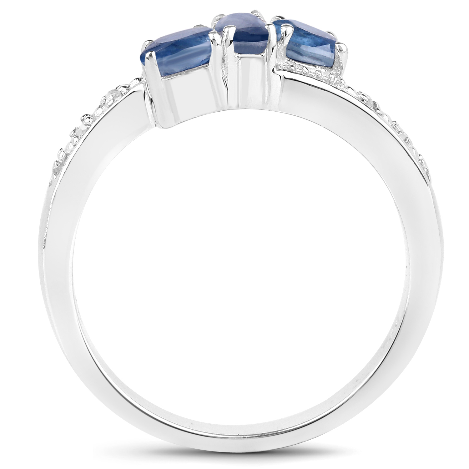 0.71 Carat Genuine Blue Sapphire & White Diamond .925 Sterling Silver Ring