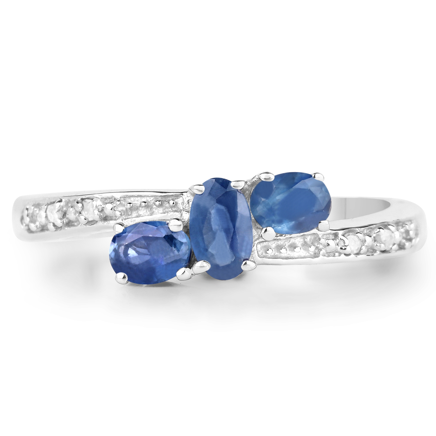 0.71 Carat Genuine Blue Sapphire & White Diamond .925 Sterling Silver Ring