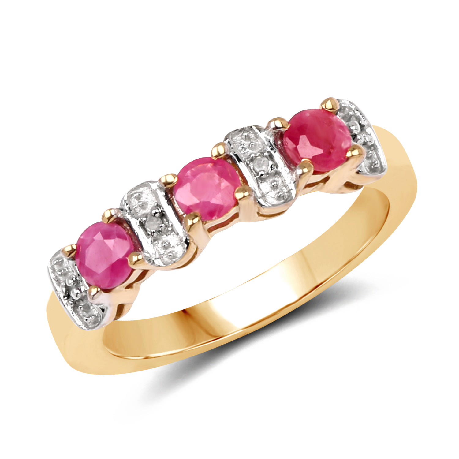 14K Yellow Gold Plated 0.71 Carat Genuine Ruby and White Diamond .925 Sterling Silver Ring